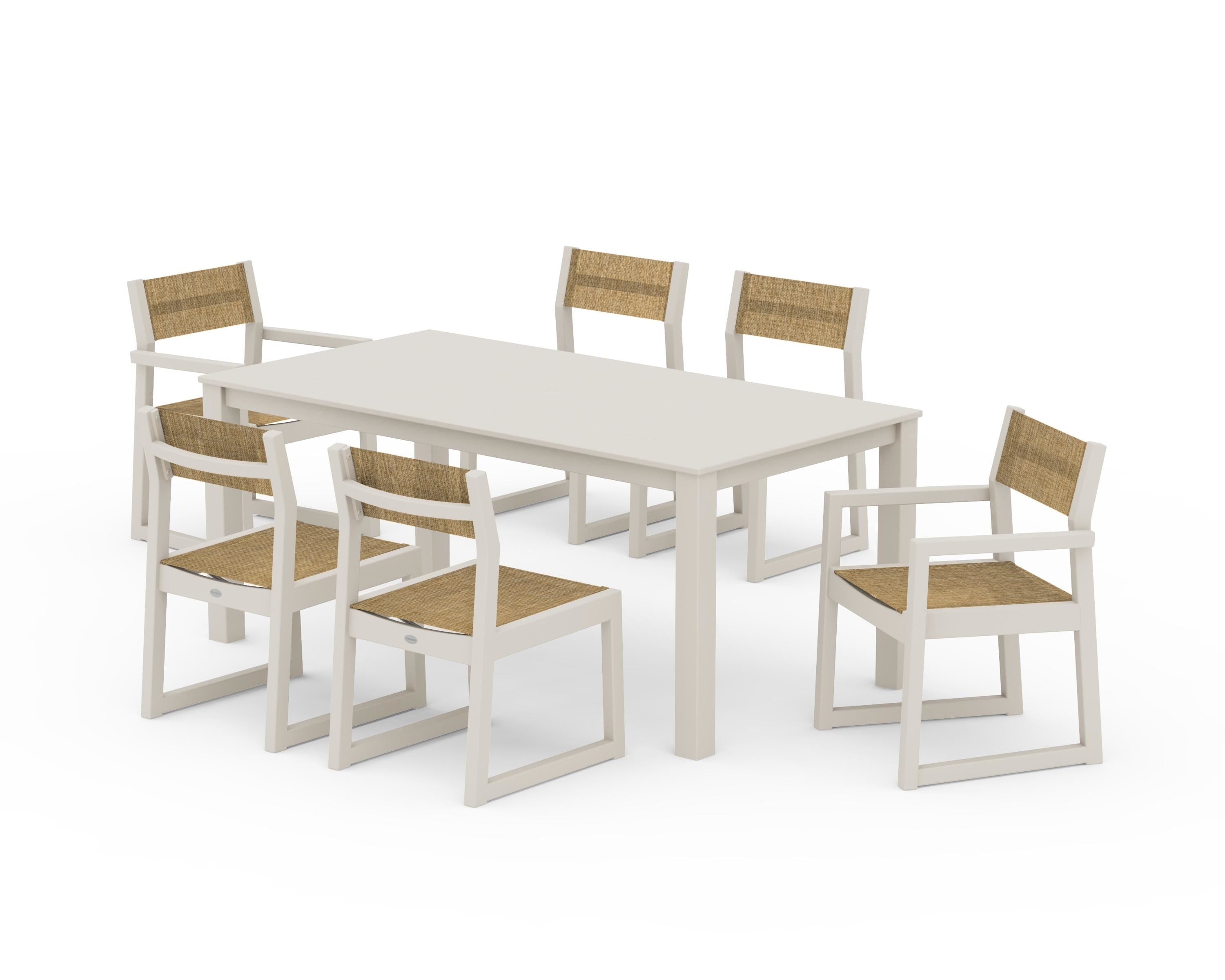 POLYWOOD® EDGE Sling 7-Piece Parsons Dining Set in Sand / Burlap Sling