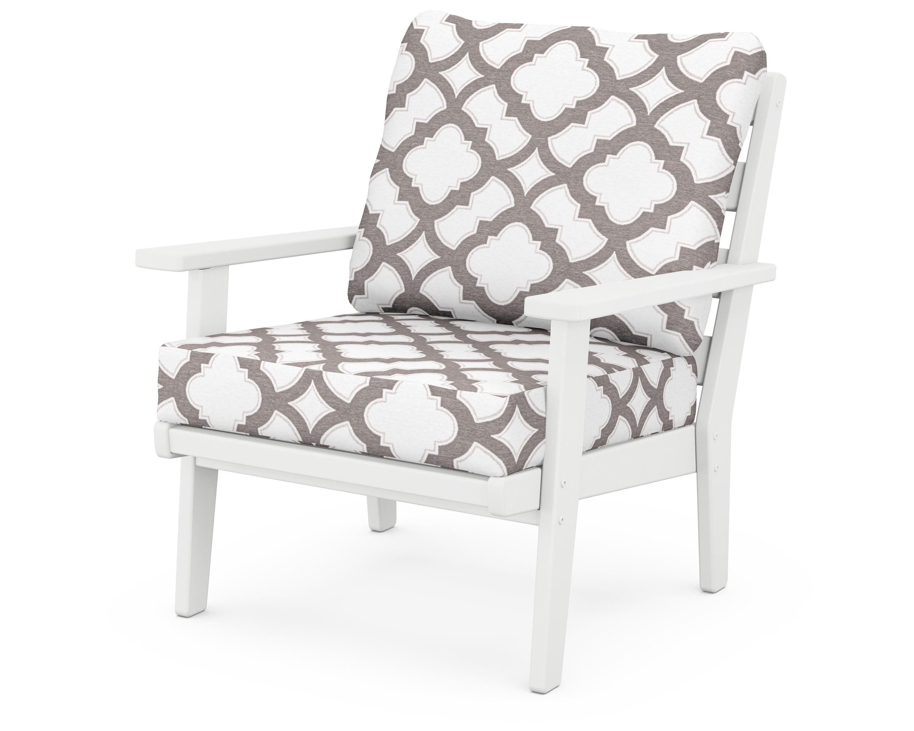 POLYWOOD® Grant Park Deep Seating Chair in White / Trellis Grey Mist