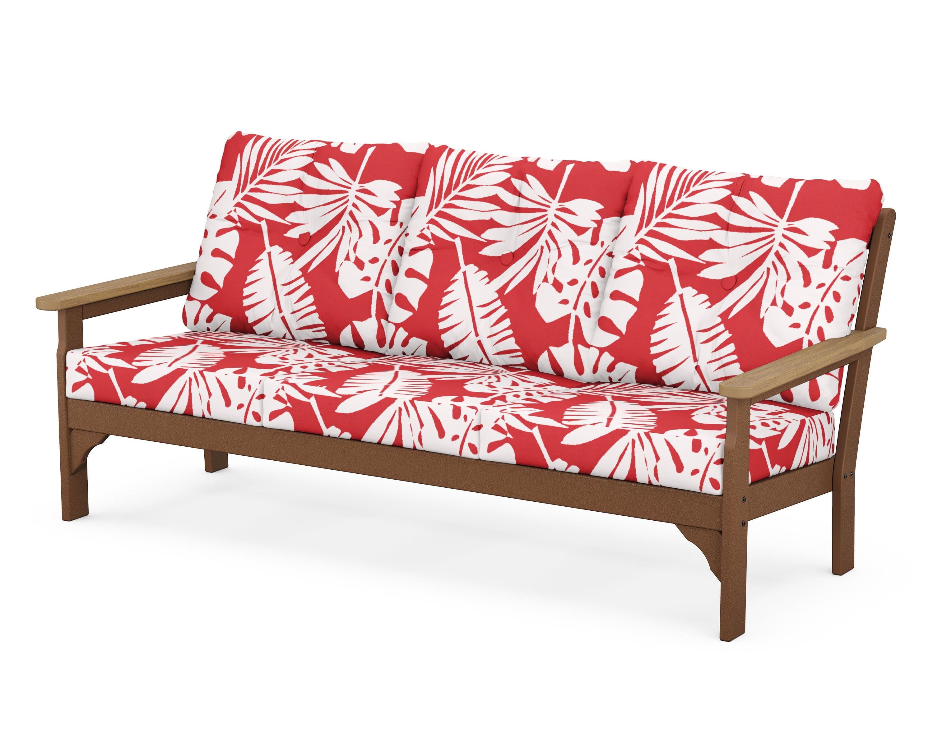 POLYWOOD® Vineyard Deep Seating Sofa in Teak / Natural / Leaf Crimson
