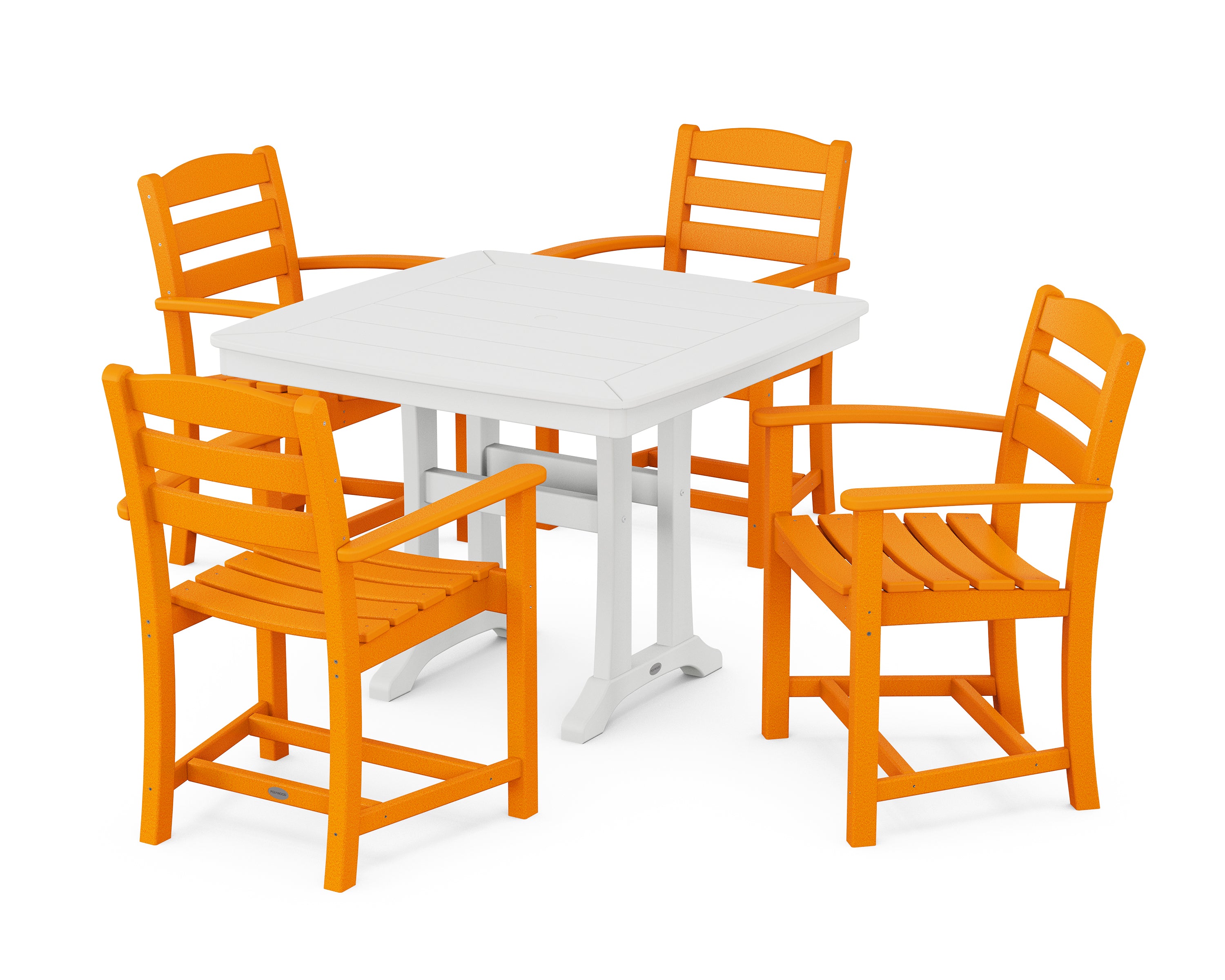 POLYWOOD® La Casa Café 5-Piece Dining Set with Trestle Legs in Tangerine / White