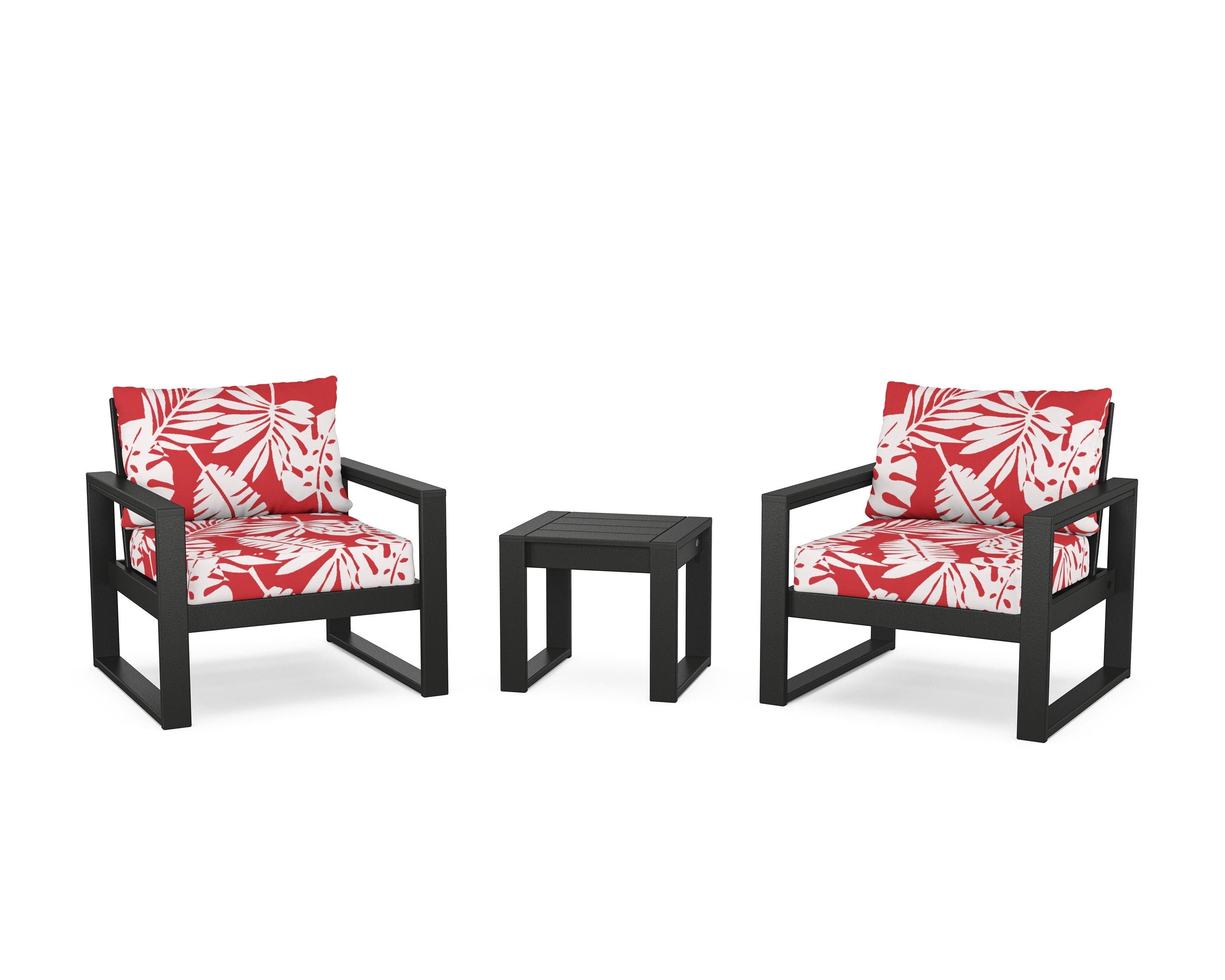 POLYWOOD® EDGE Sectional 3-Piece Deep Seating Set in Black / Leaf Crimson
