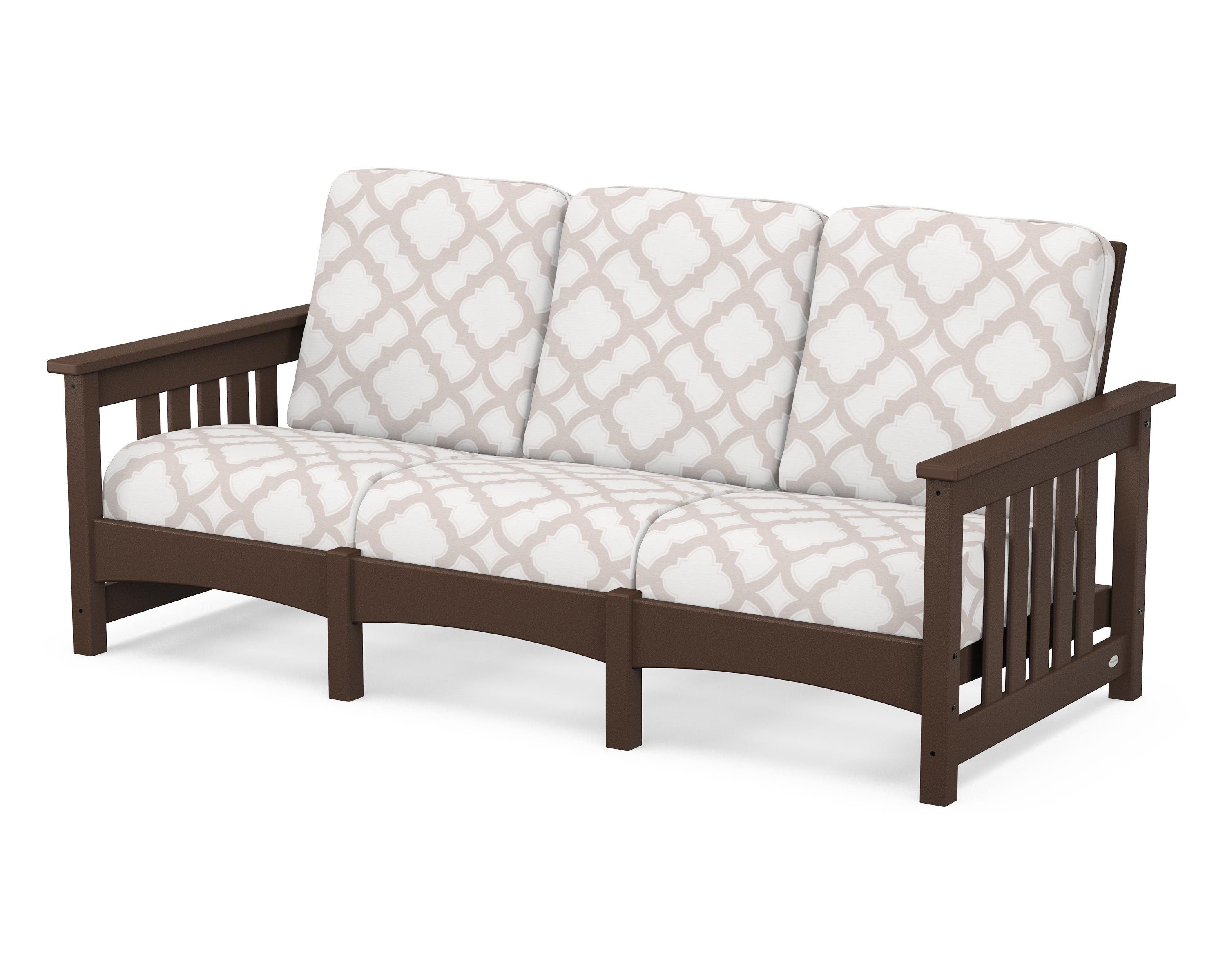 POLYWOOD® Club Mission Sofa in Mahogany / Trellis Dune Burlap