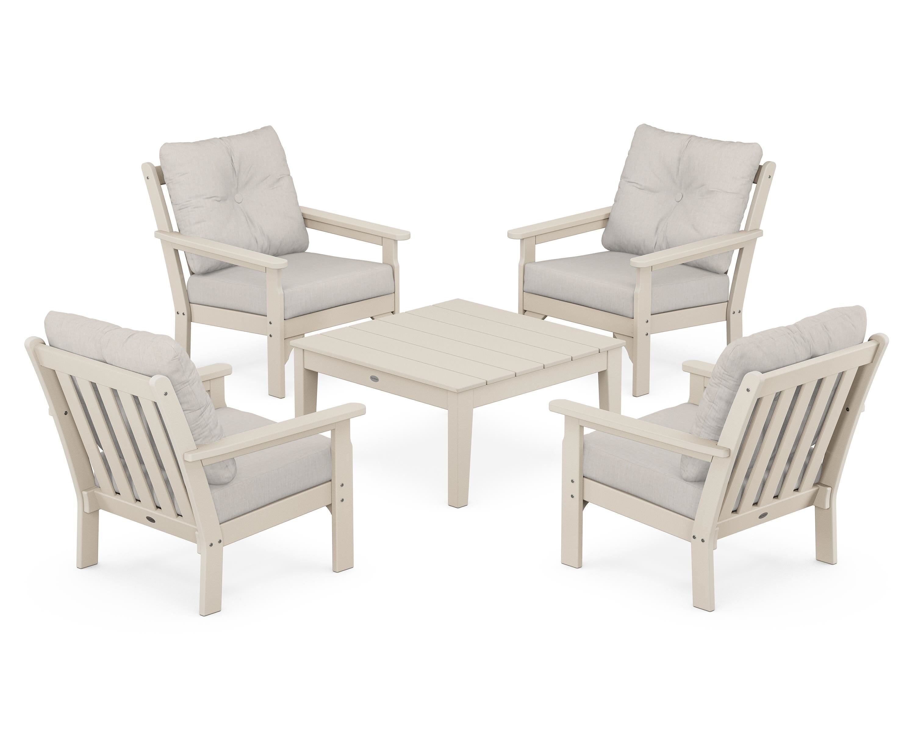 POLYWOOD® Vineyard 5-Piece Deep Seating Conversation Set in Sand / Cast Ash