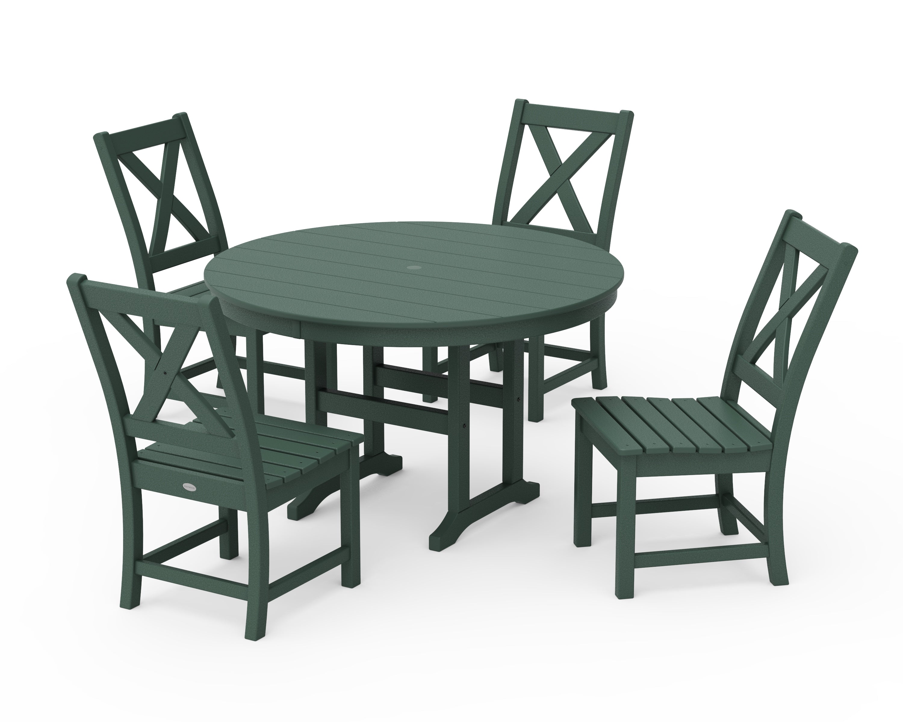 POLYWOOD® Braxton Side Chair 5-Piece Round Dining Set in Green