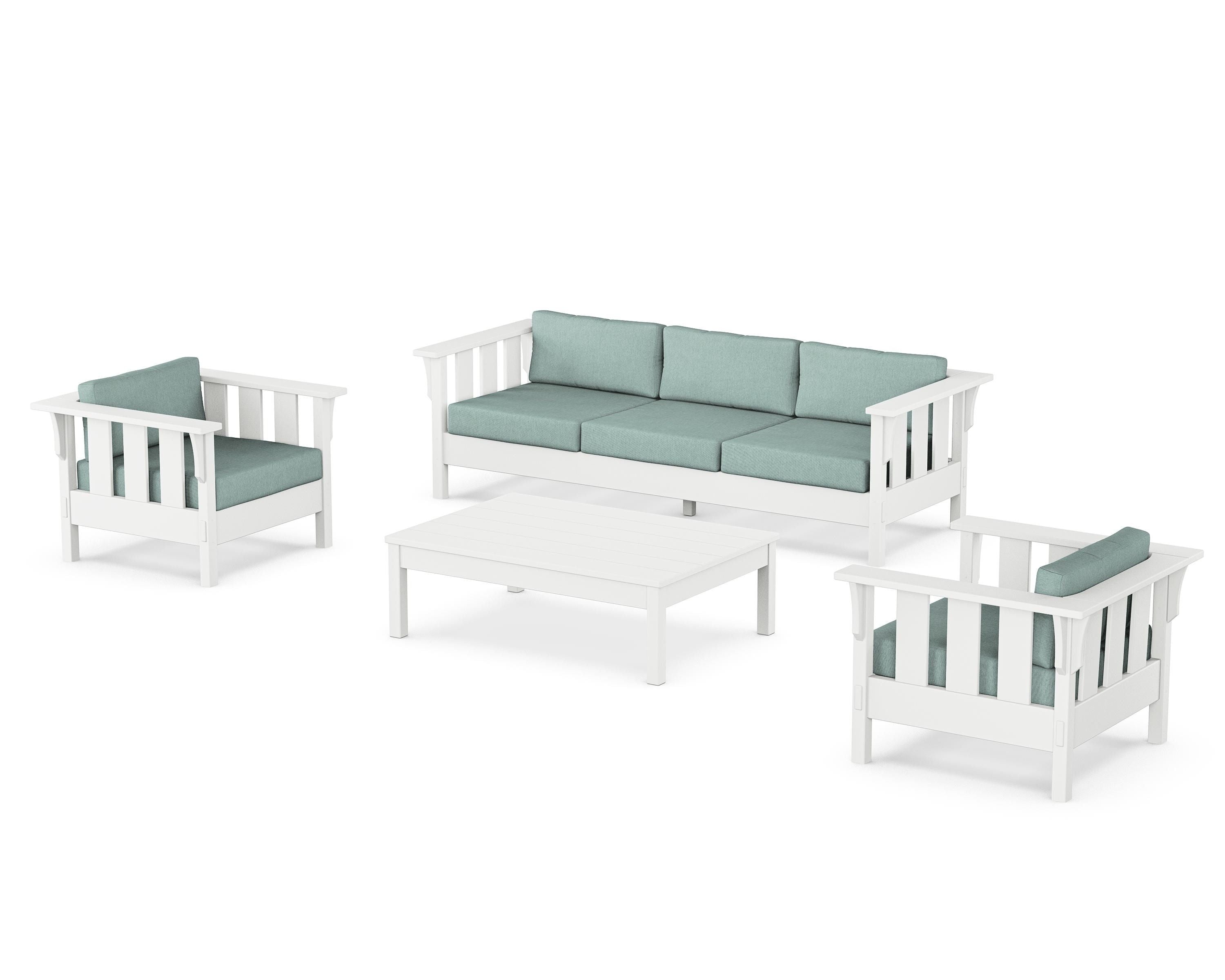 Martha Stewart by POLYWOOD® Acadia 4-Piece Deep Seating Set with Sofa in White / Glacier Spa