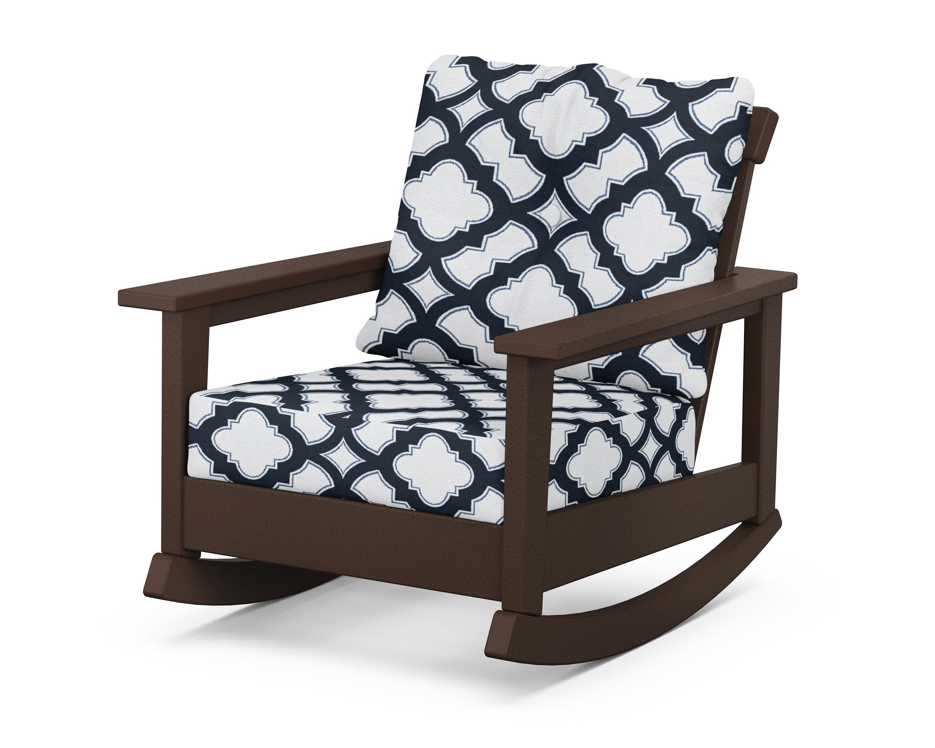 POLYWOOD® Prescott Deep Seating Rocking Chair in Mahogany / Trellis Marine Indigo