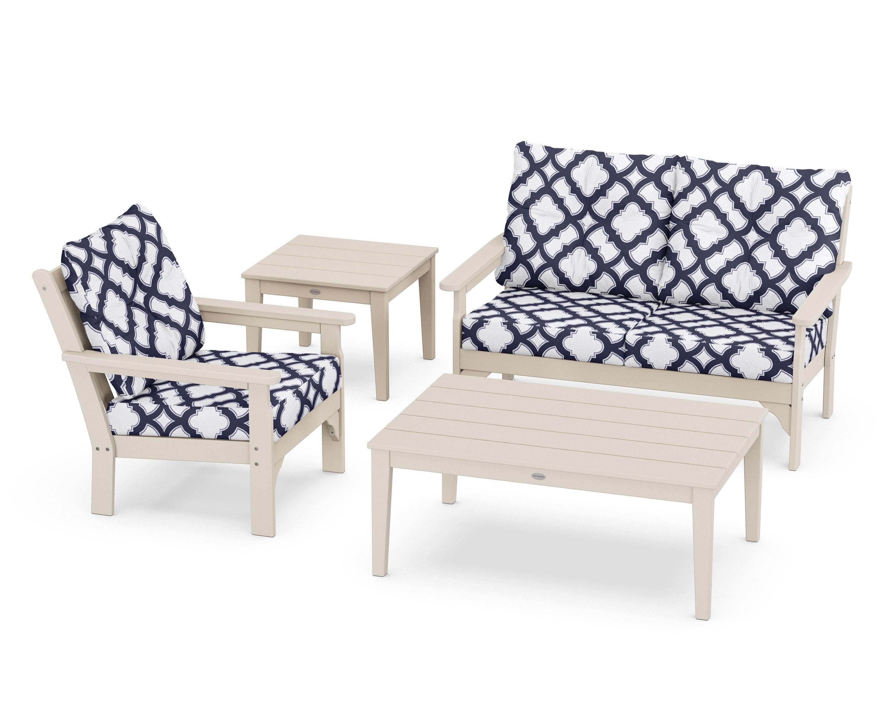 POLYWOOD® Vineyard 4-Piece Deep Seating Set in Sand / Trellis Navy