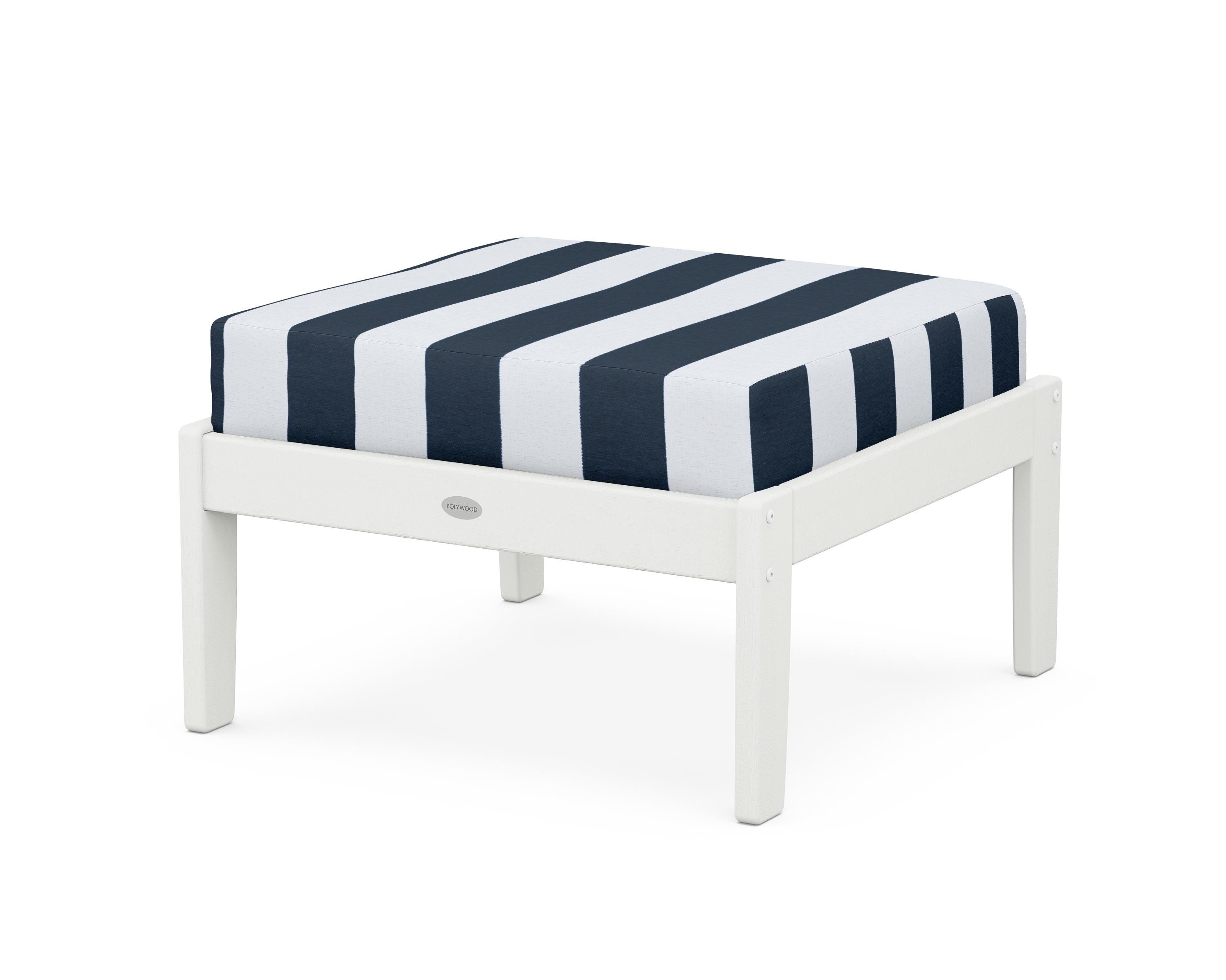 POLYWOOD® Braxton Deep Seating Ottoman in Vintage White / Cabana Stripe Marine Indigo