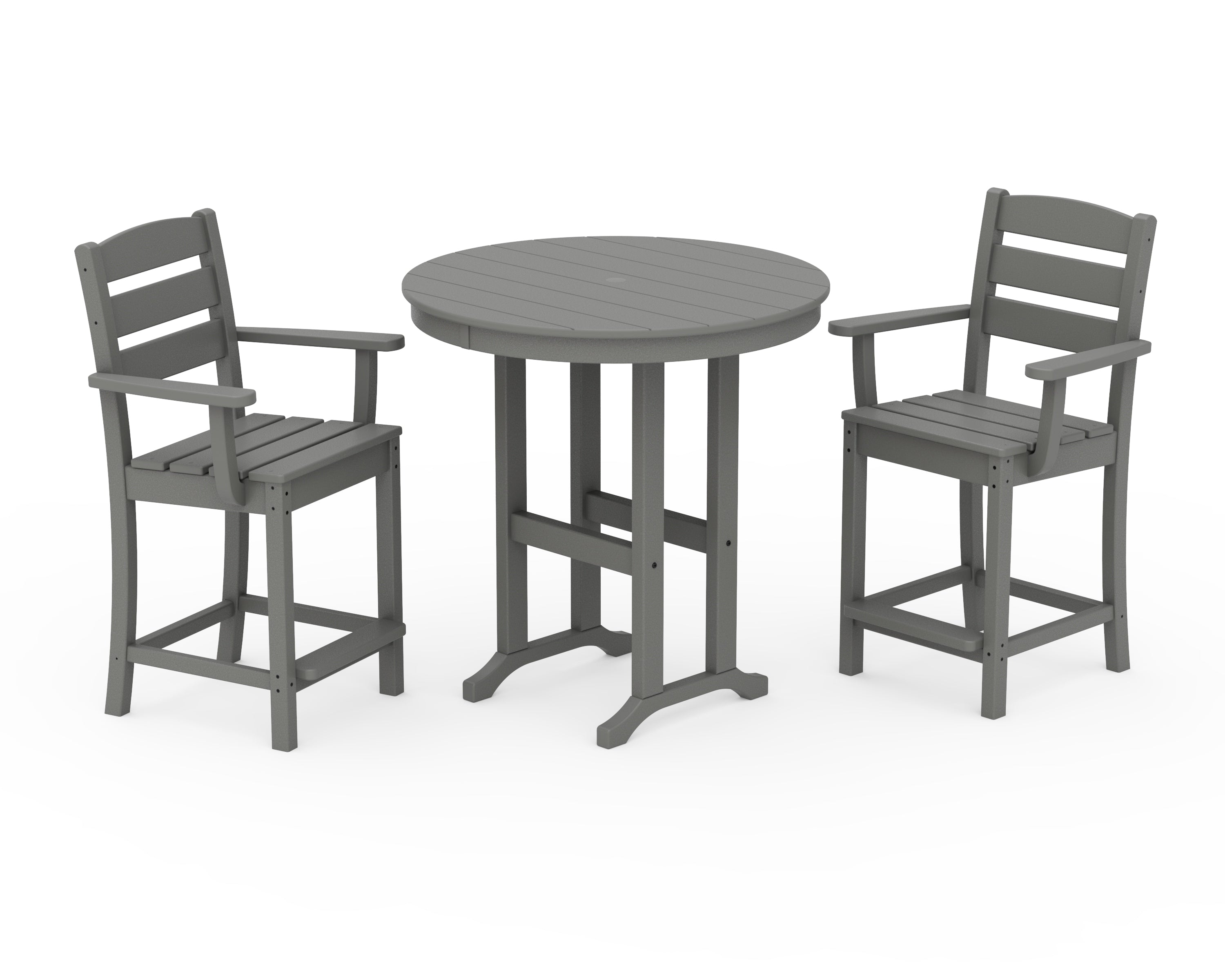 POLYWOOD® Lakeside 3-Piece Round Farmhouse Arm Chair Counter Set in Slate Grey