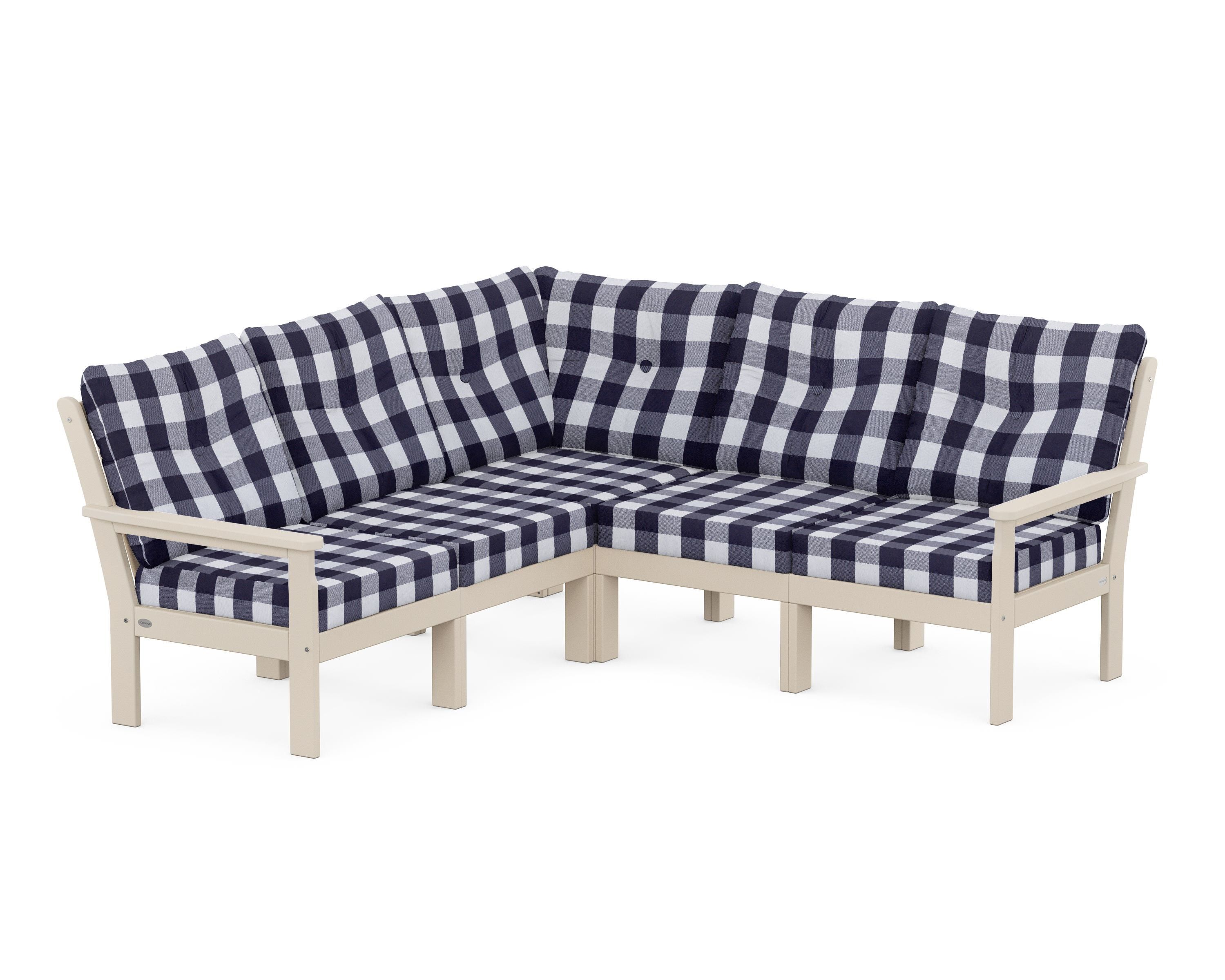 POLYWOOD® Vineyard 5-Piece Sectional in Sand / Buffalo Plaid Navy