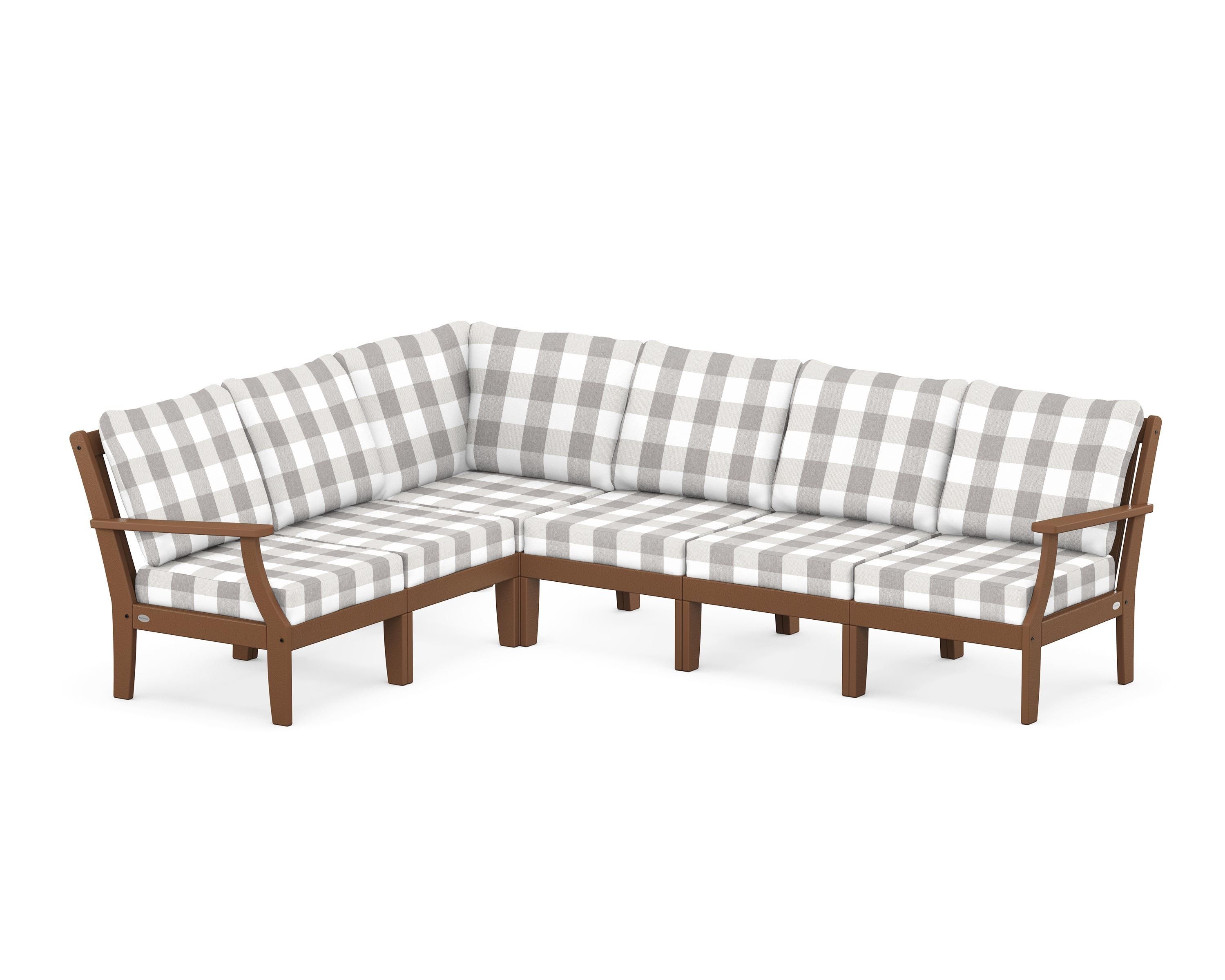 POLYWOOD® Braxton Modular 6-Piece Deep Seating Set in Teak / Buffalo Plaid Grey Mist