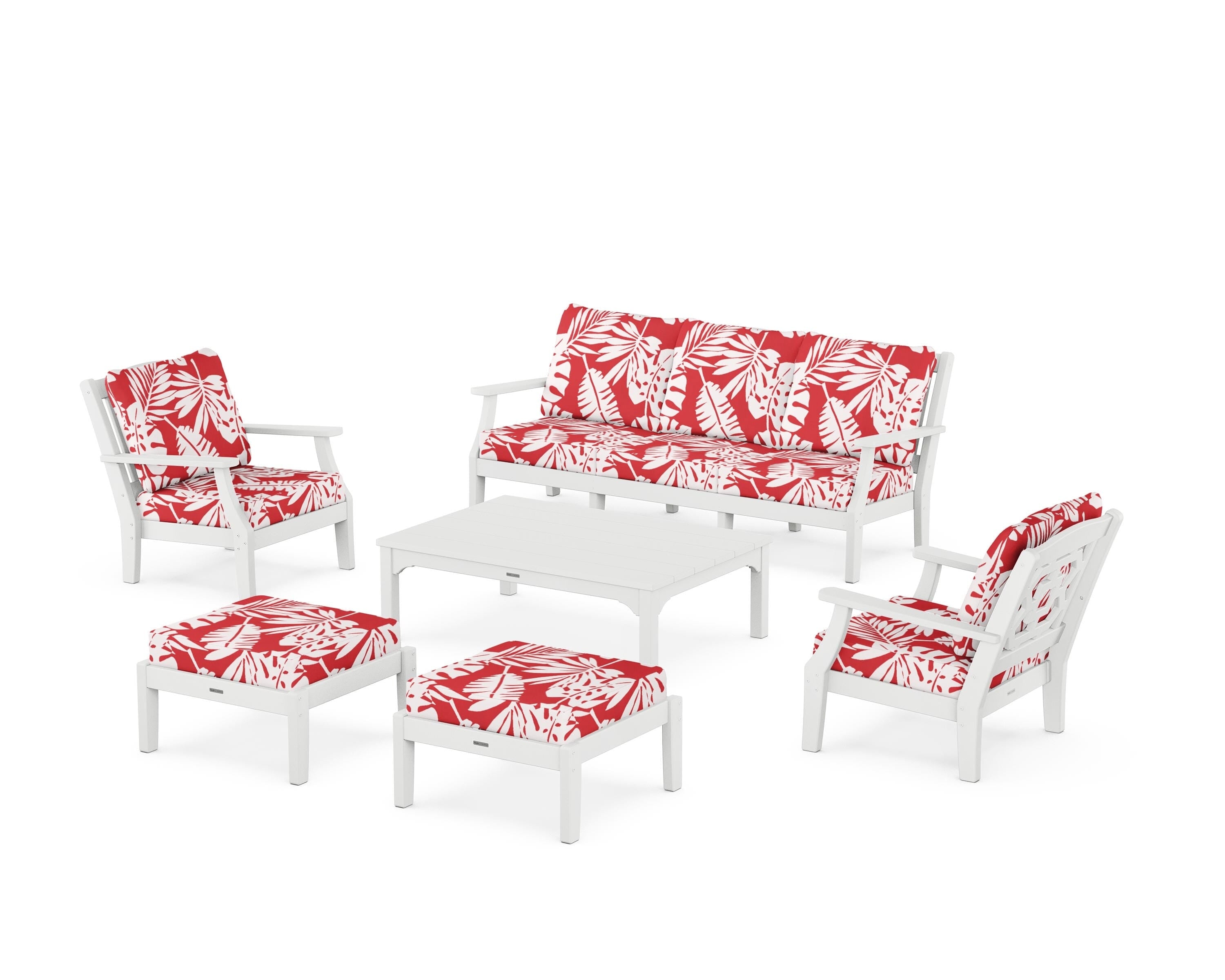 Martha Stewart by POLYWOOD® Chinoiserie 6-Piece Lounge Sofa Set in White / Leaf Crimson