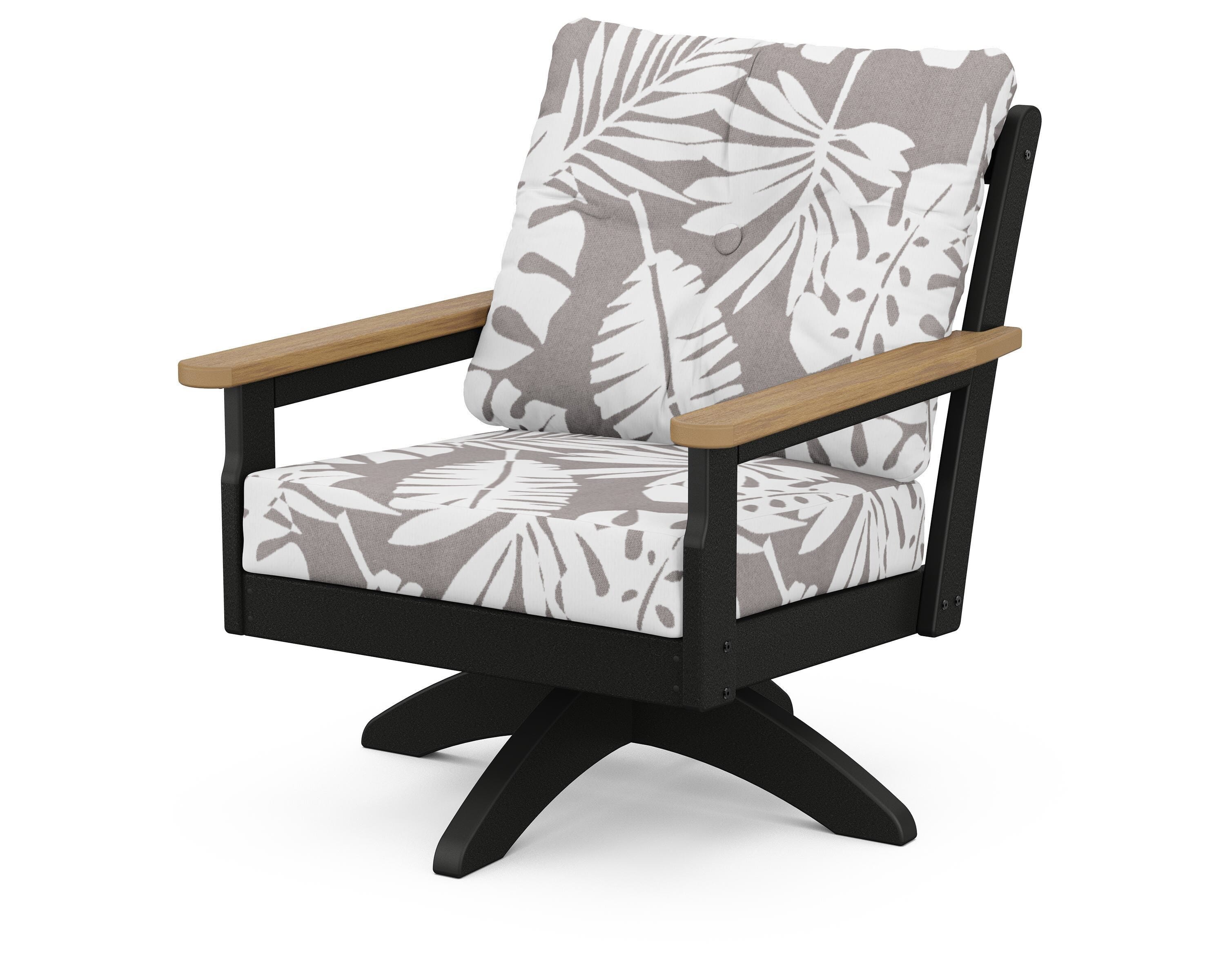 POLYWOOD® Vineyard Deep Seating Swivel Chair in Black / Natural / Leaf Grey Mist