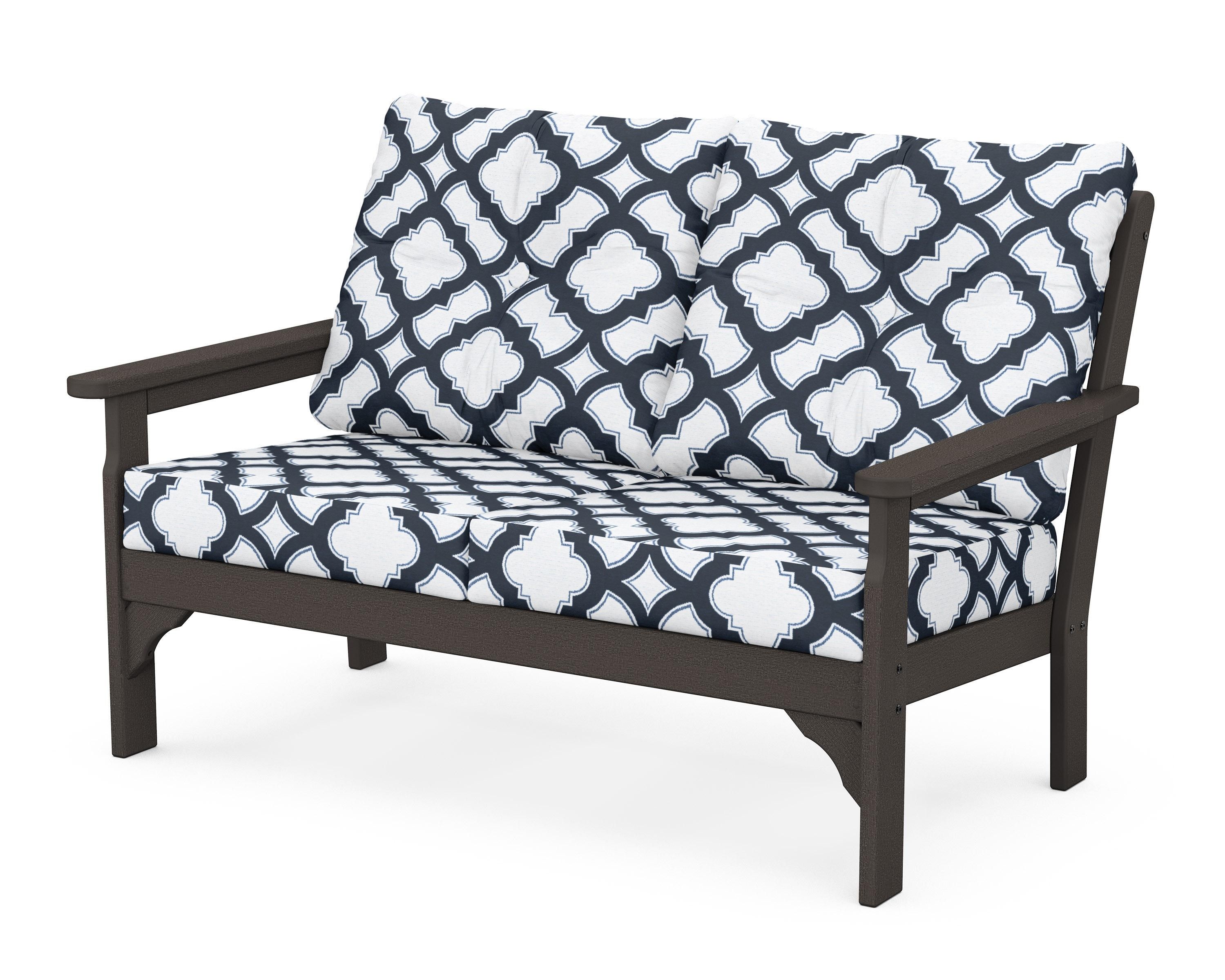 POLYWOOD® Vineyard Deep Seating Loveseat in Vintage Coffee / Trellis Marine Indigo