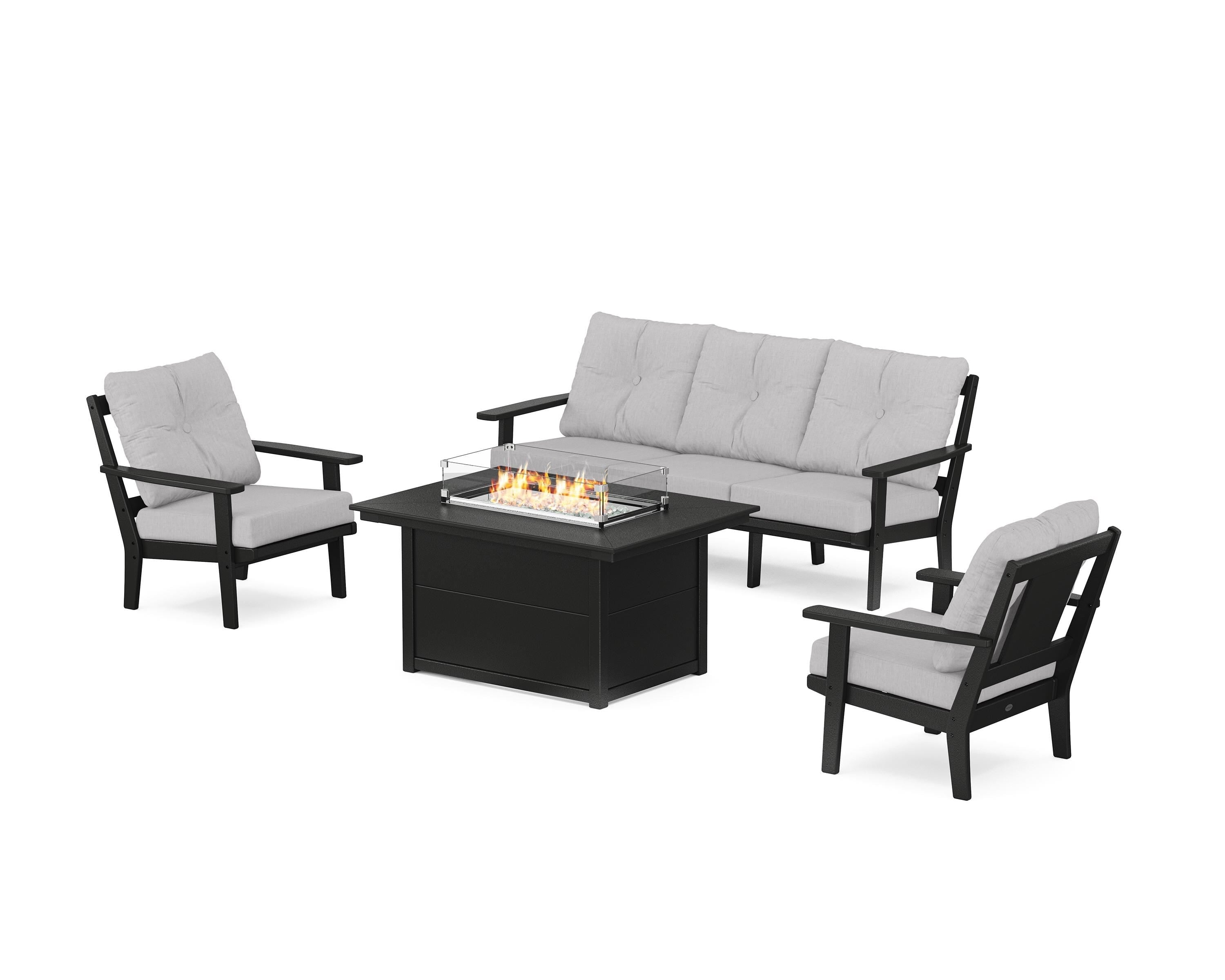 POLYWOOD® Prairie Deep Seating Fire Pit Table Set in Black / Granite