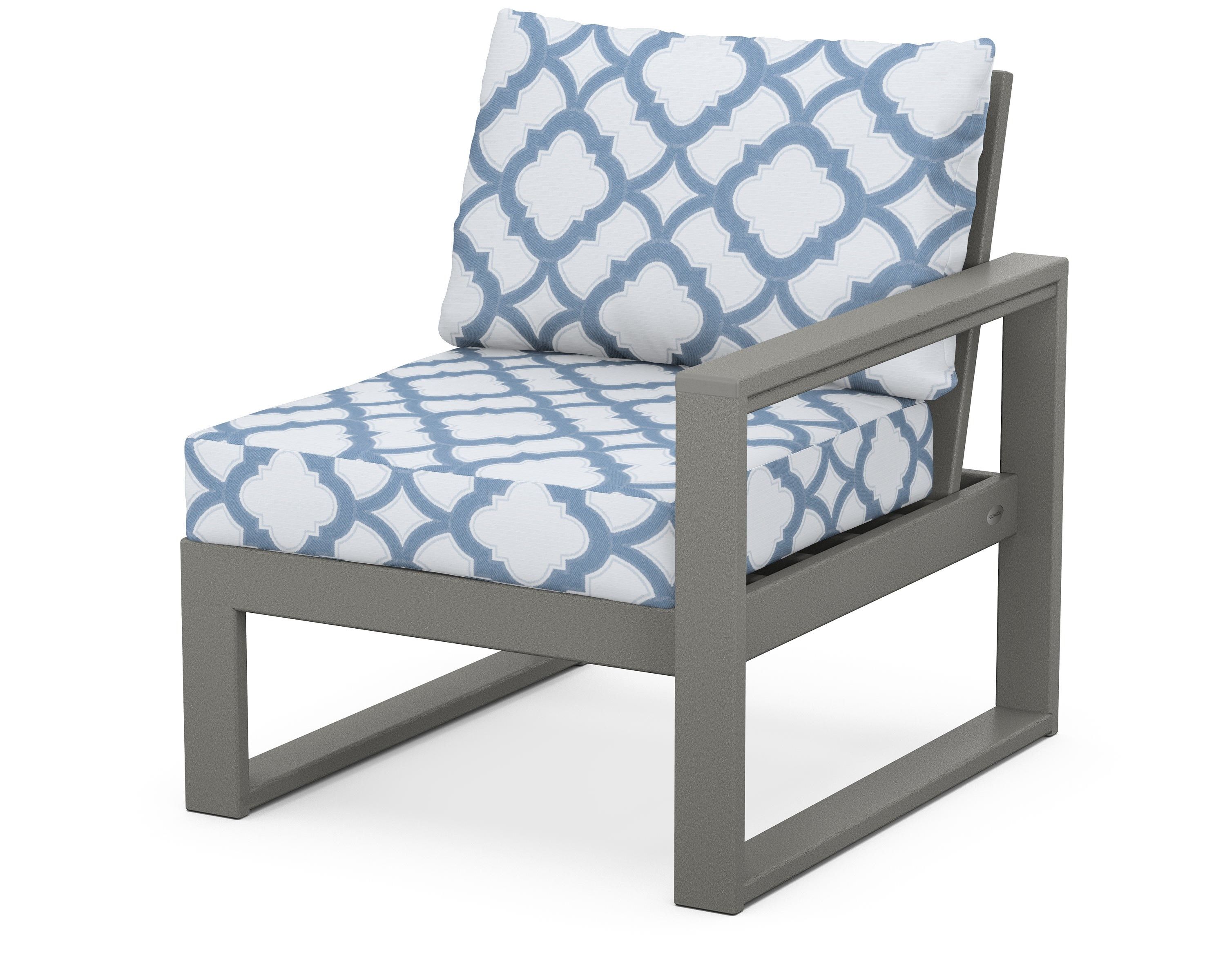 POLYWOOD® EDGE Modular Right Arm Chair in Slate Grey / Trellis Sky Blue