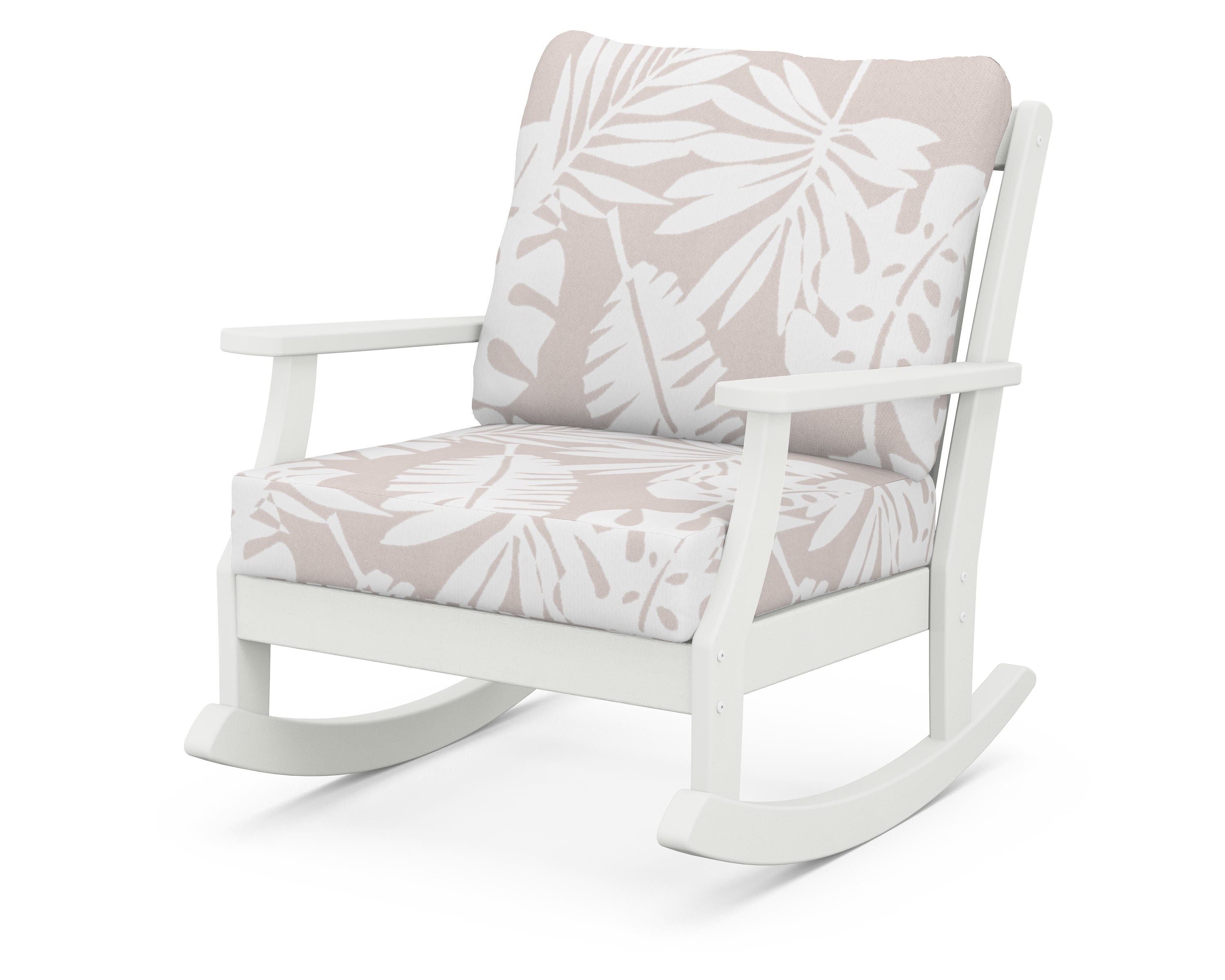 POLYWOOD® Braxton Deep Seating Rocking Chair in Vintage White / Leaf Dune Burlap