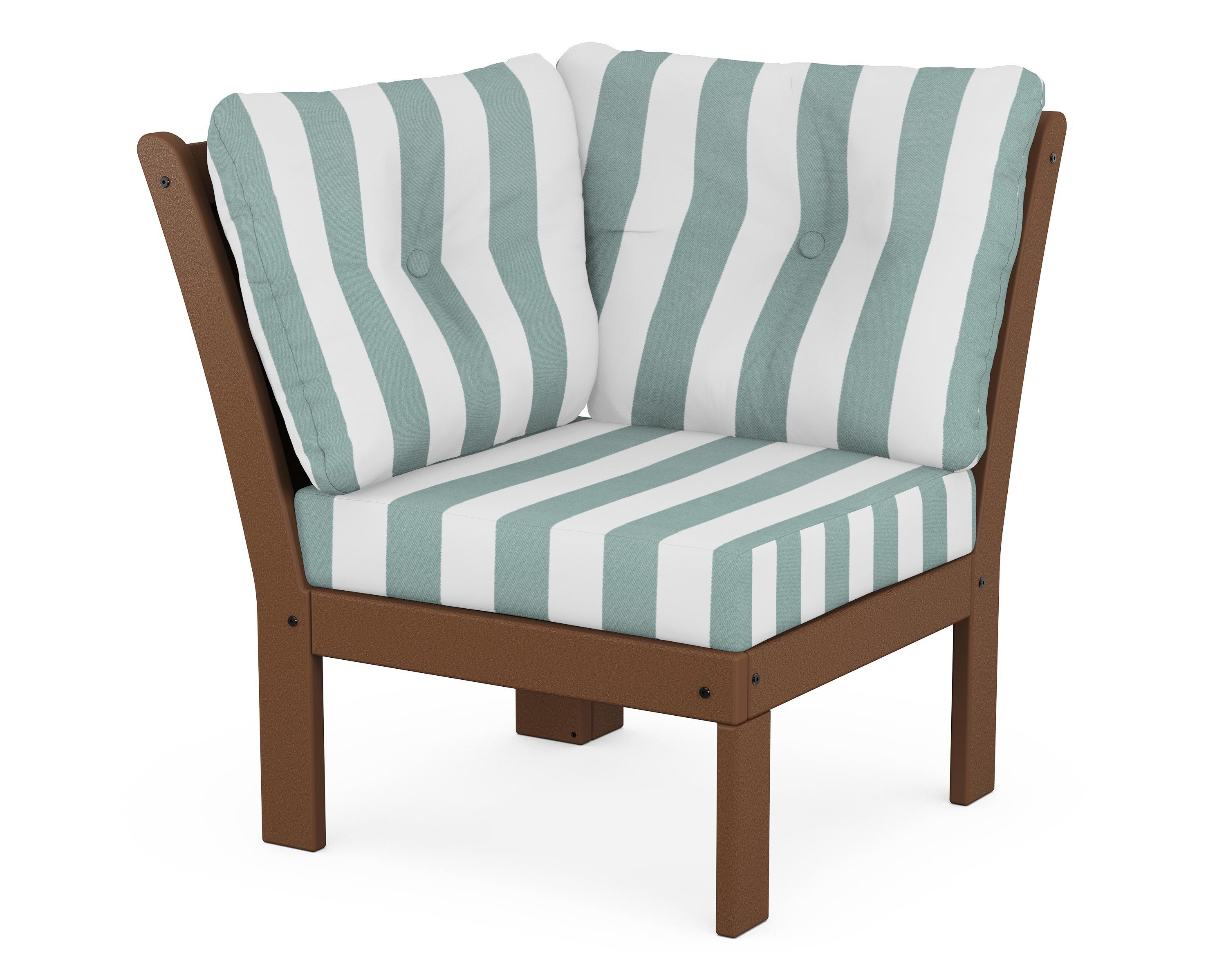 POLYWOOD® Vineyard Modular Corner Chair in Teak / Cabana Stripe Glacier Spa