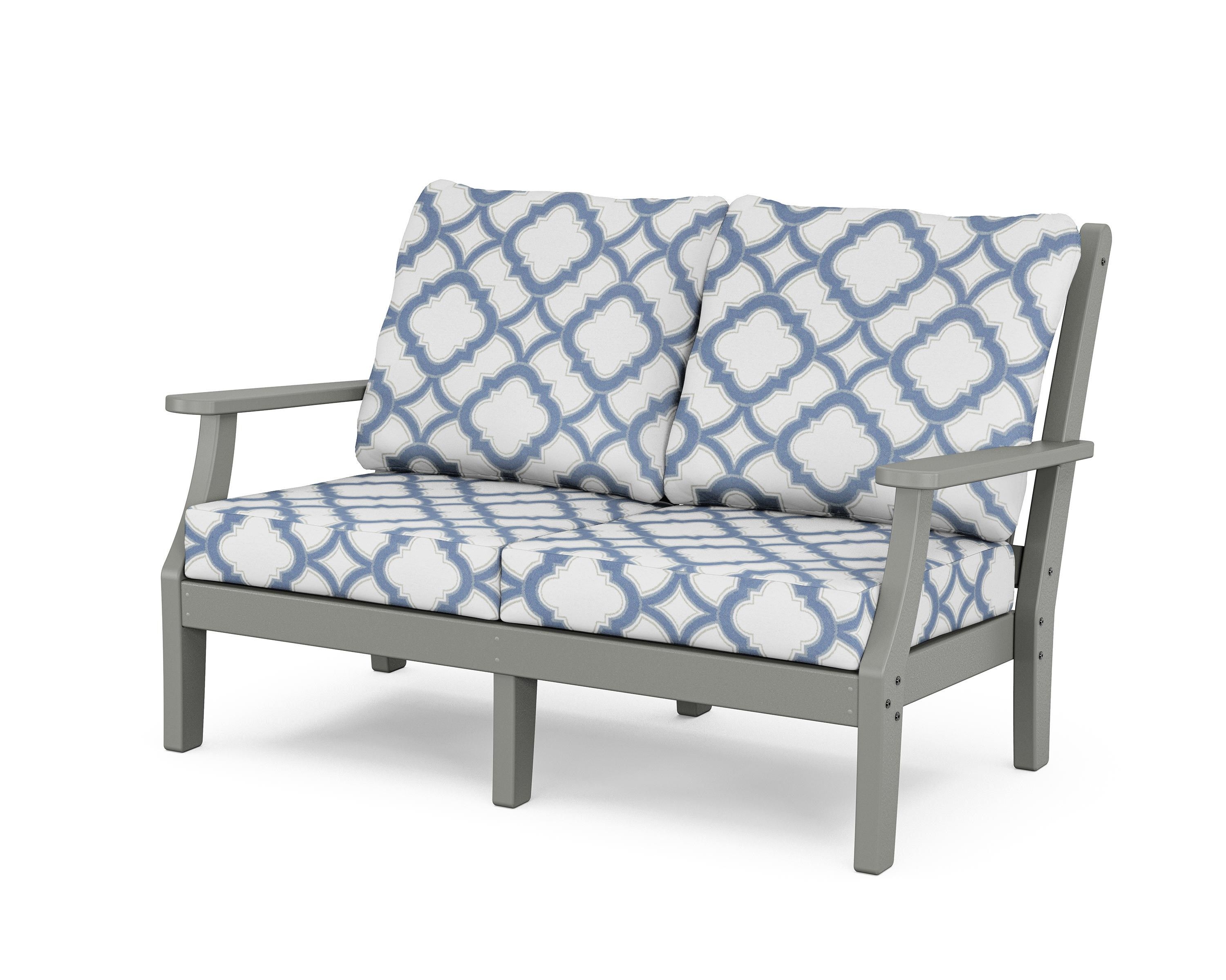 Country Living Wovendale Deep Seating Loveseat in Slate Grey / Trellis Sky Blue