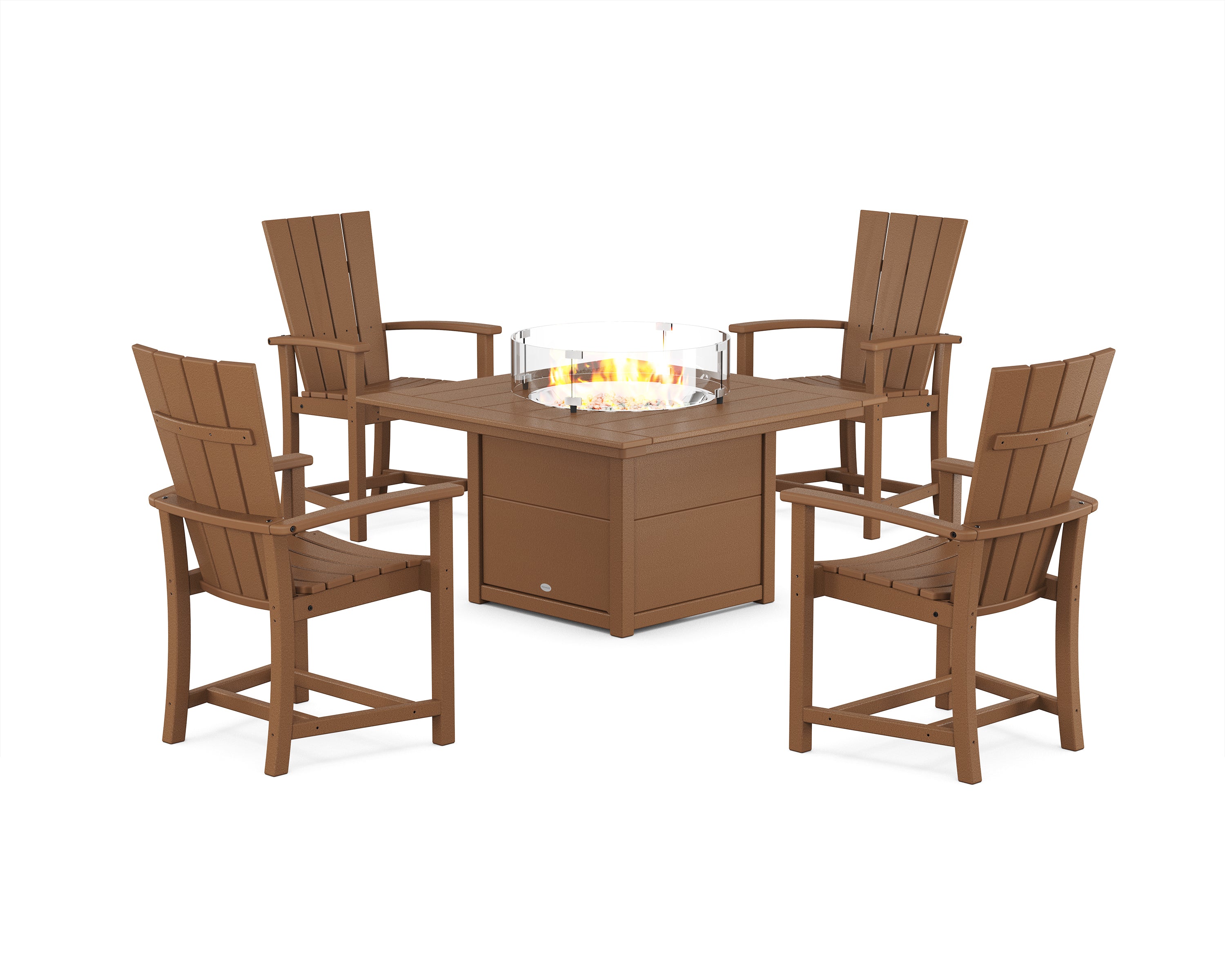 POLYWOOD® Quattro 4-Piece Upright Adirondack Conversation Set with Fire Pit Table in Teak