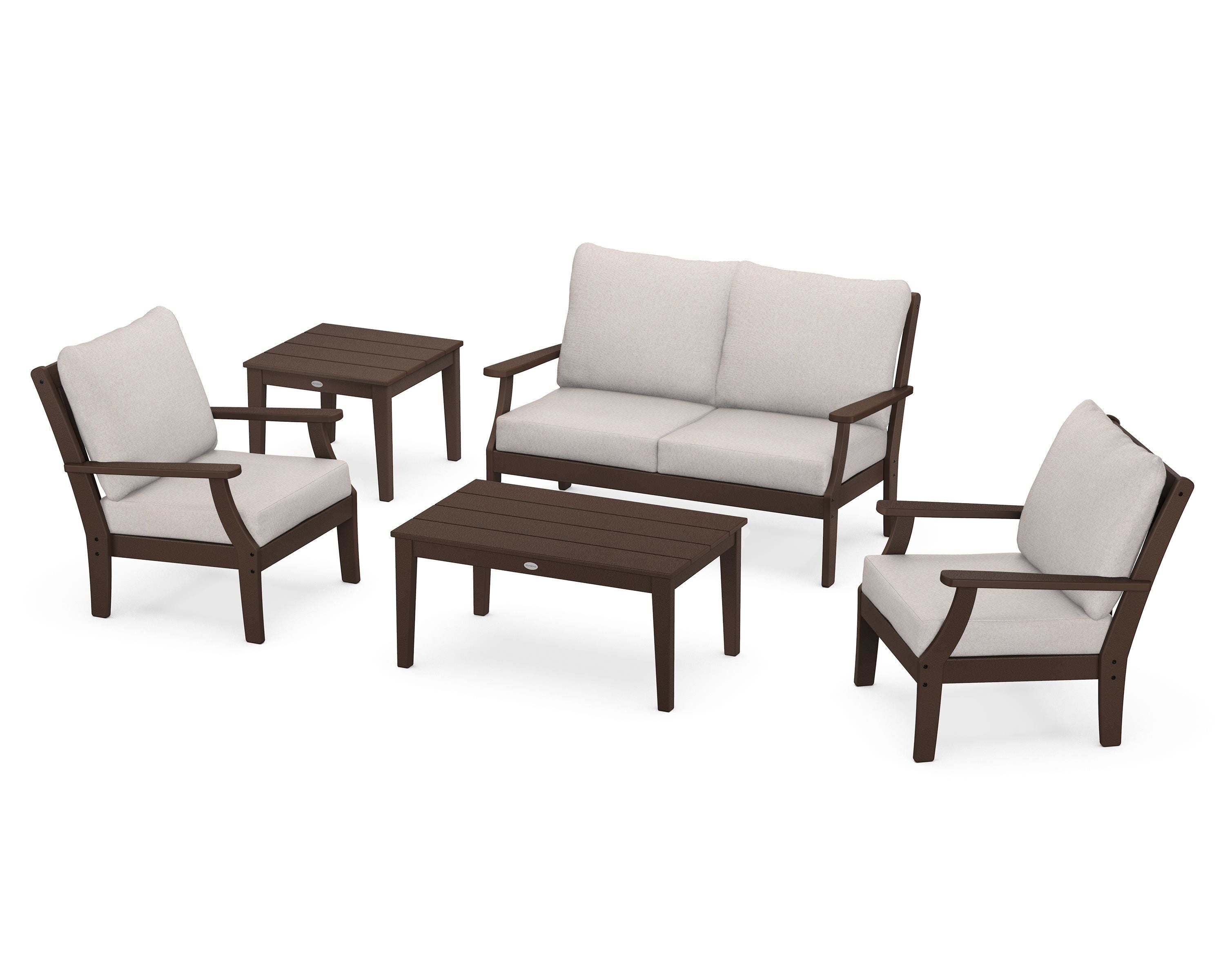 POLYWOOD® Braxton 5-Piece Deep Seating Set in Mahogany / Dune Burlap