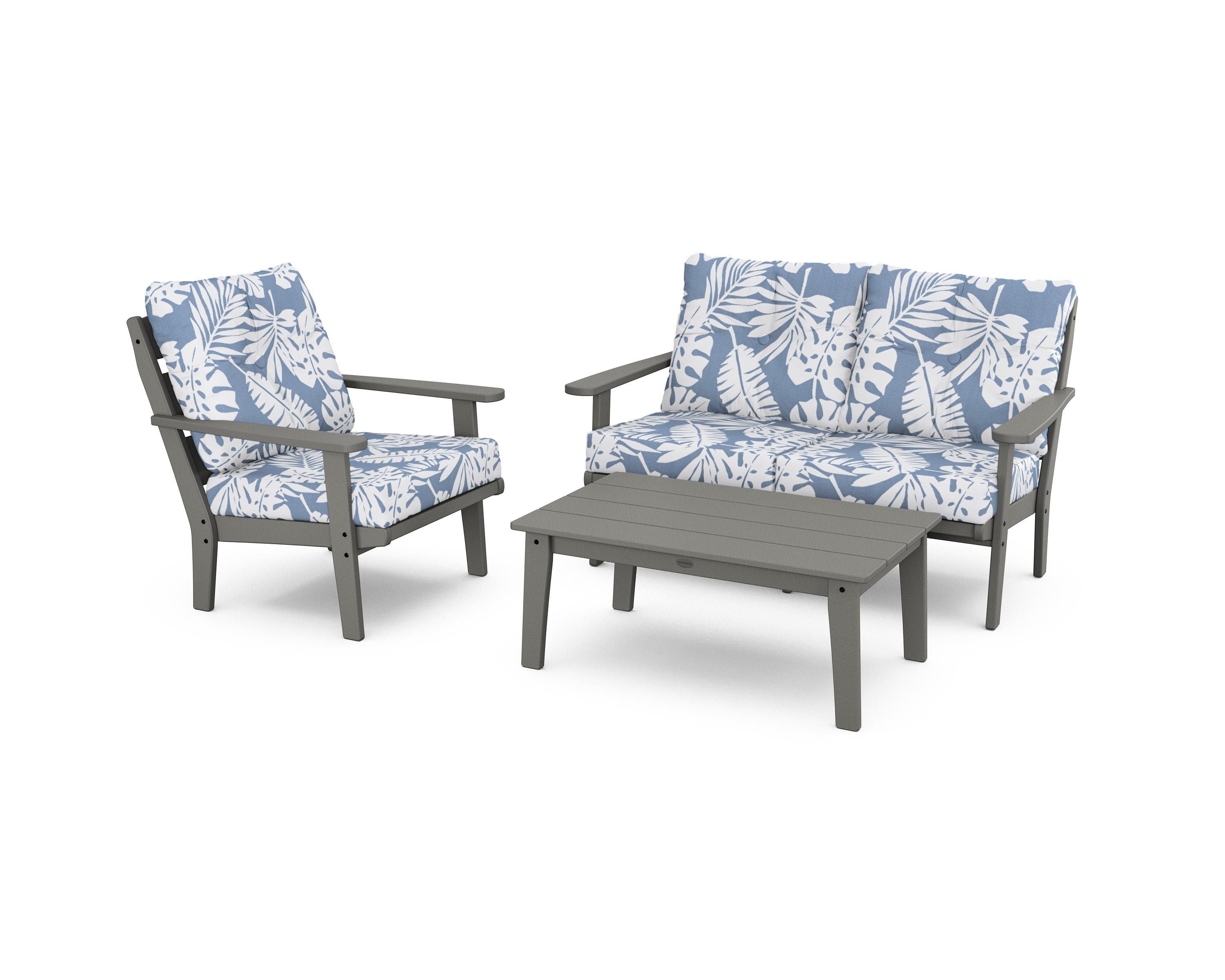POLYWOOD® Lakeside 3-Piece Deep Seating Set in Slate Grey / Leaf Sky Blue