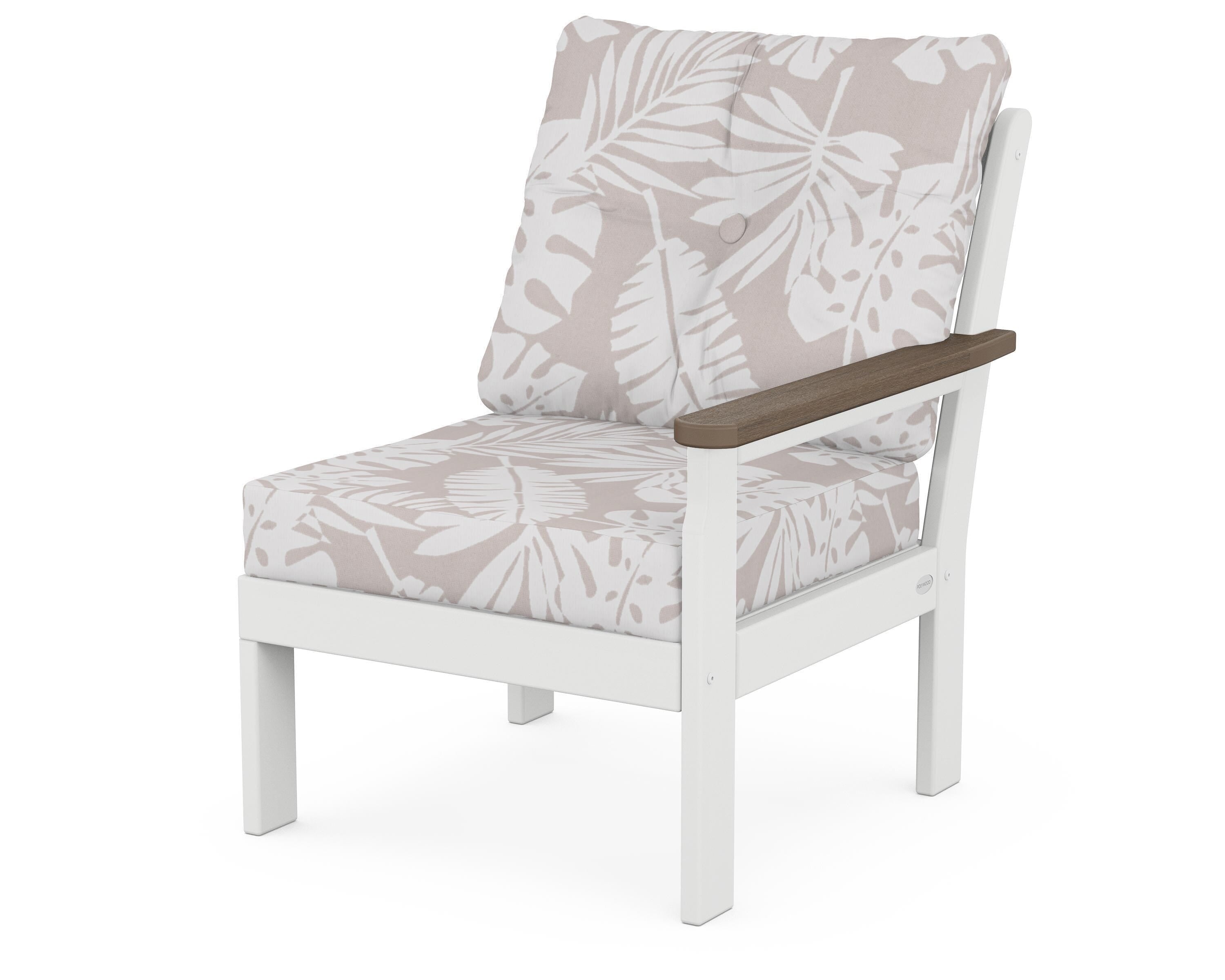 POLYWOOD® Vineyard Modular Right Arm Chair in White / Kona / Leaf Dune Burlap