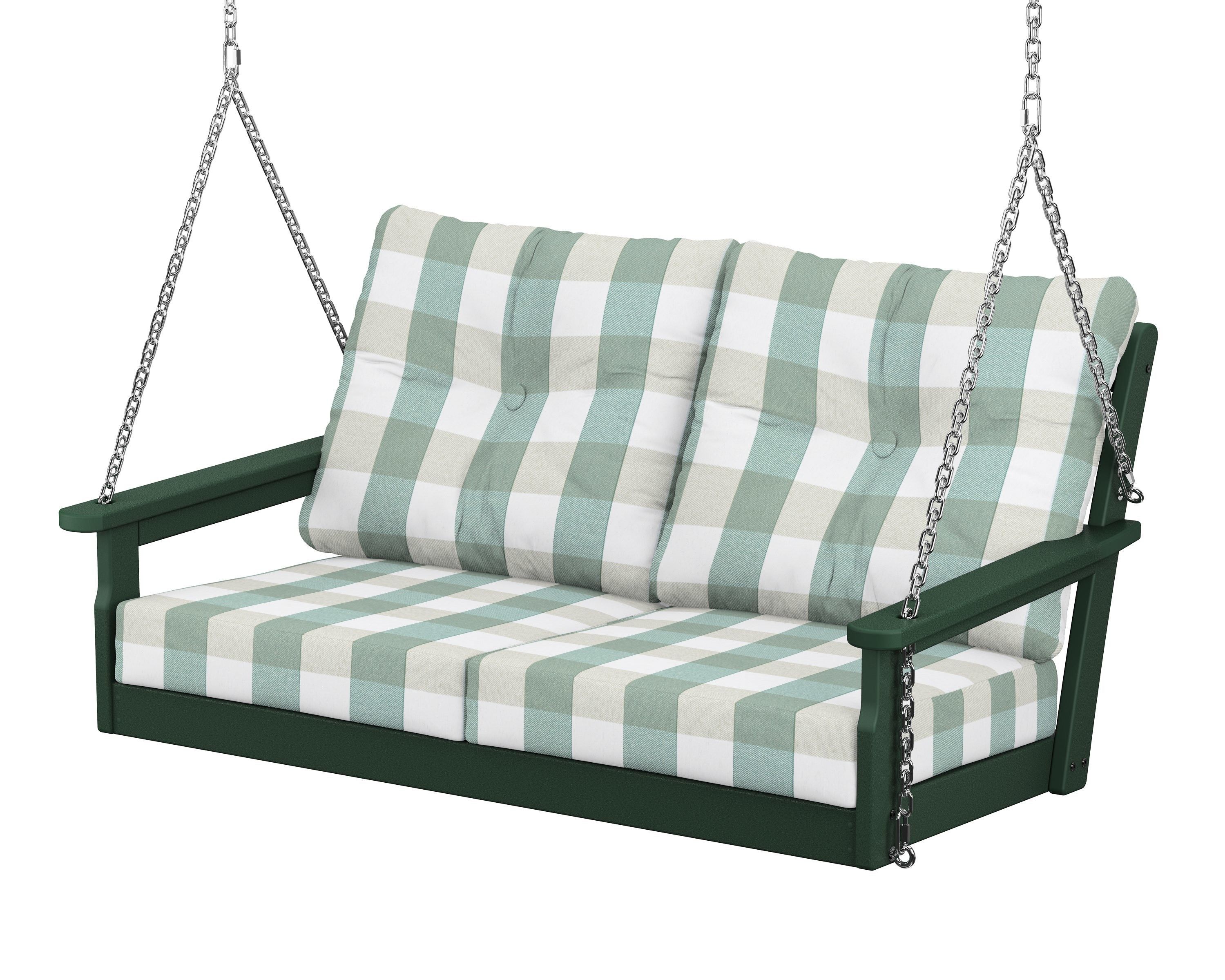 POLYWOOD® Vineyard Deep Seating Swing in Green / Buffalo Plaid Glacier Spa