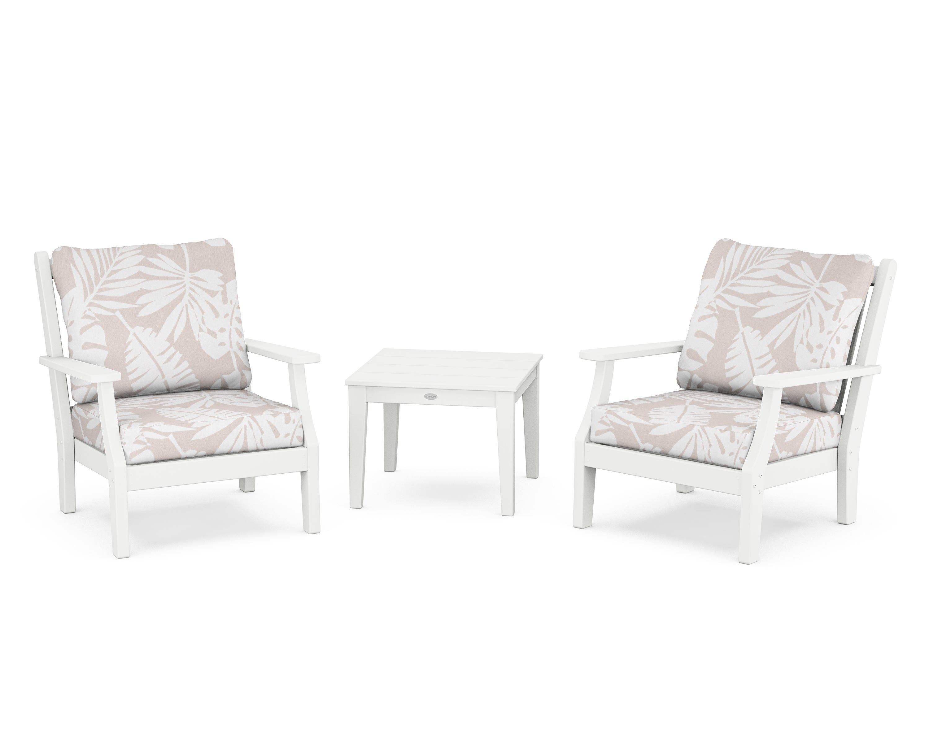 Country Living Wovendale 3-Piece Deep Seating Set in White / Leaf Dune Burlap
