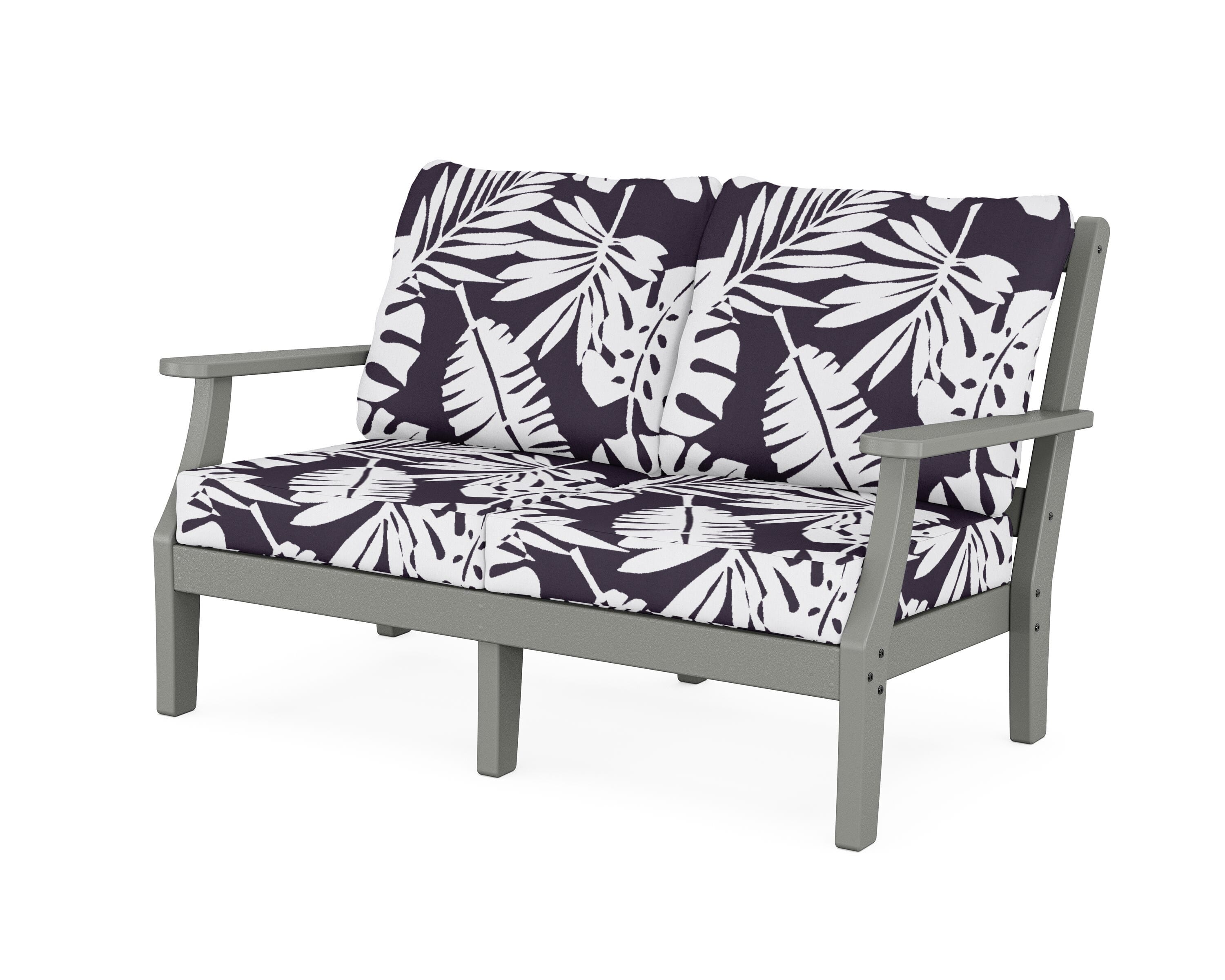 Martha Stewart by POLYWOOD® Chinoiserie Deep Seating Loveseat in Slate Grey / Leaf Navy