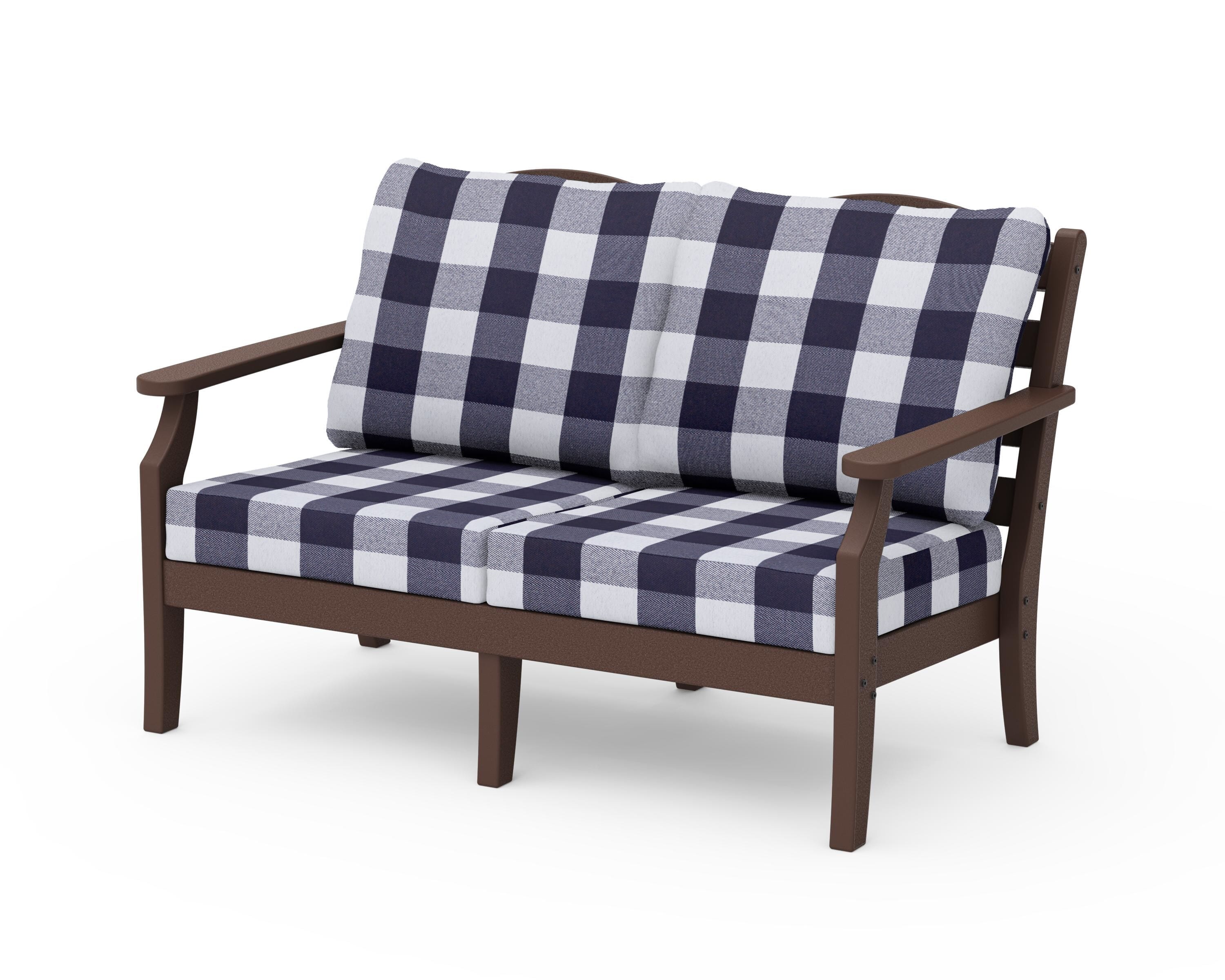 Draper James™ by POLYWOOD® Savannah Deep Seating Loveseat in Mahogany / Buffalo Plaid Navy