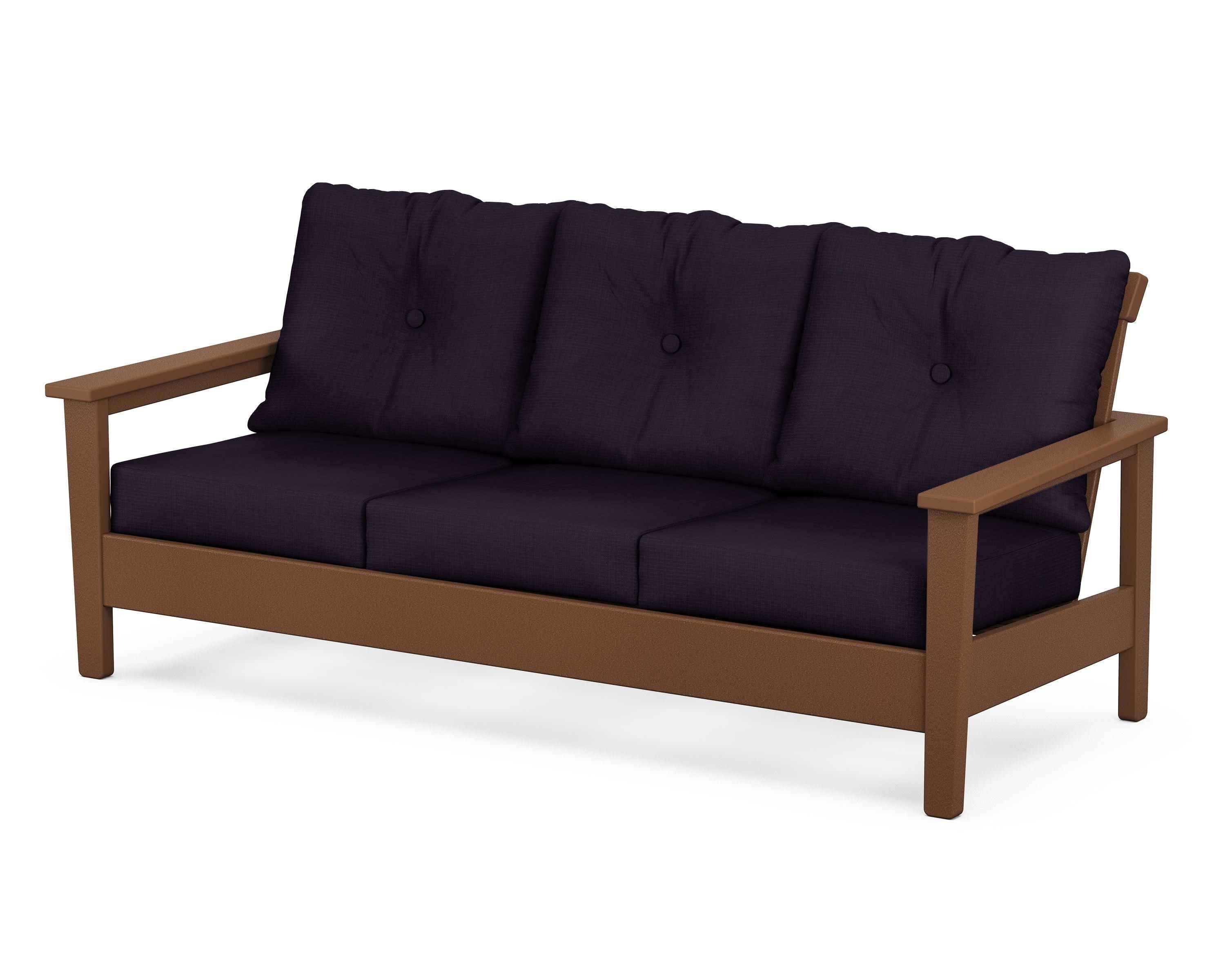POLYWOOD® Prescott Deep Seating Sofa in Teak / Navy Linen