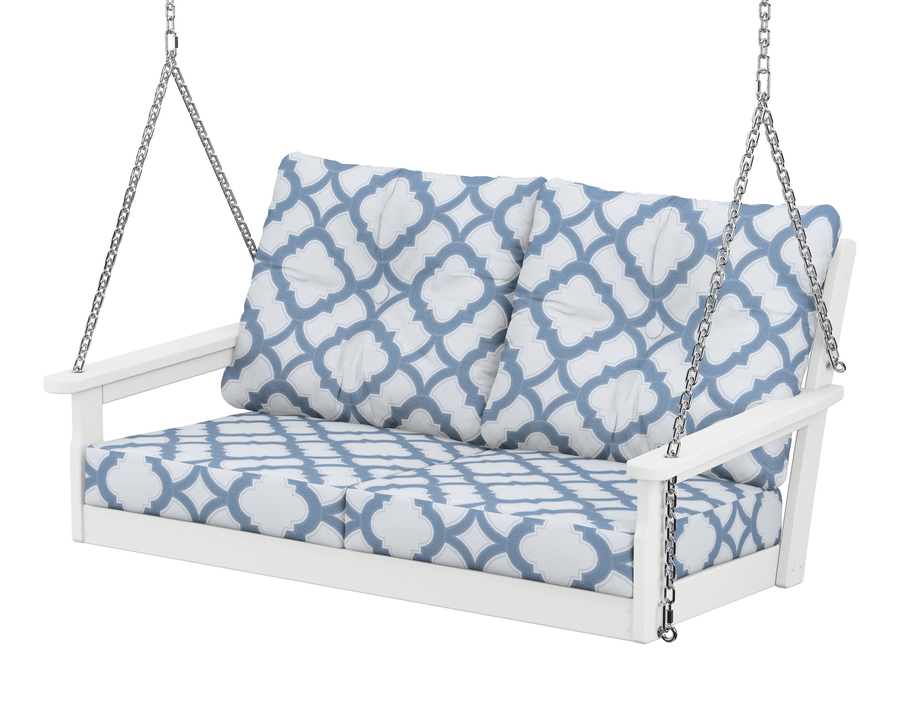 POLYWOOD® Vineyard Deep Seating Swing in White / Trellis Sky Blue