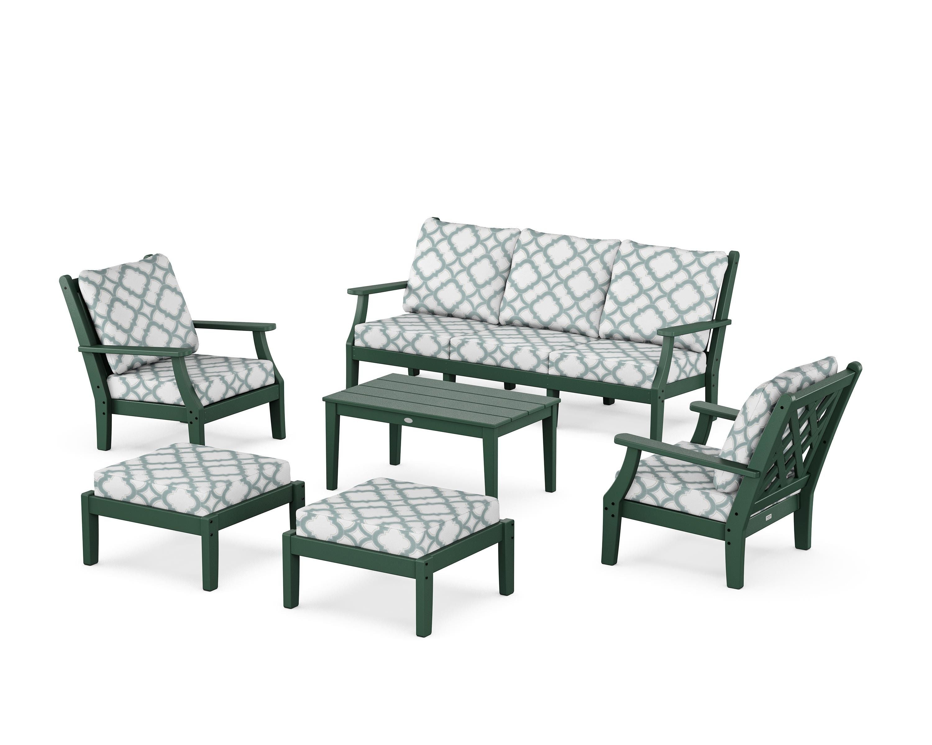 Country Living Wovendale 6-Piece Lounge Sofa Set in Green / Trellis Glacier Spa