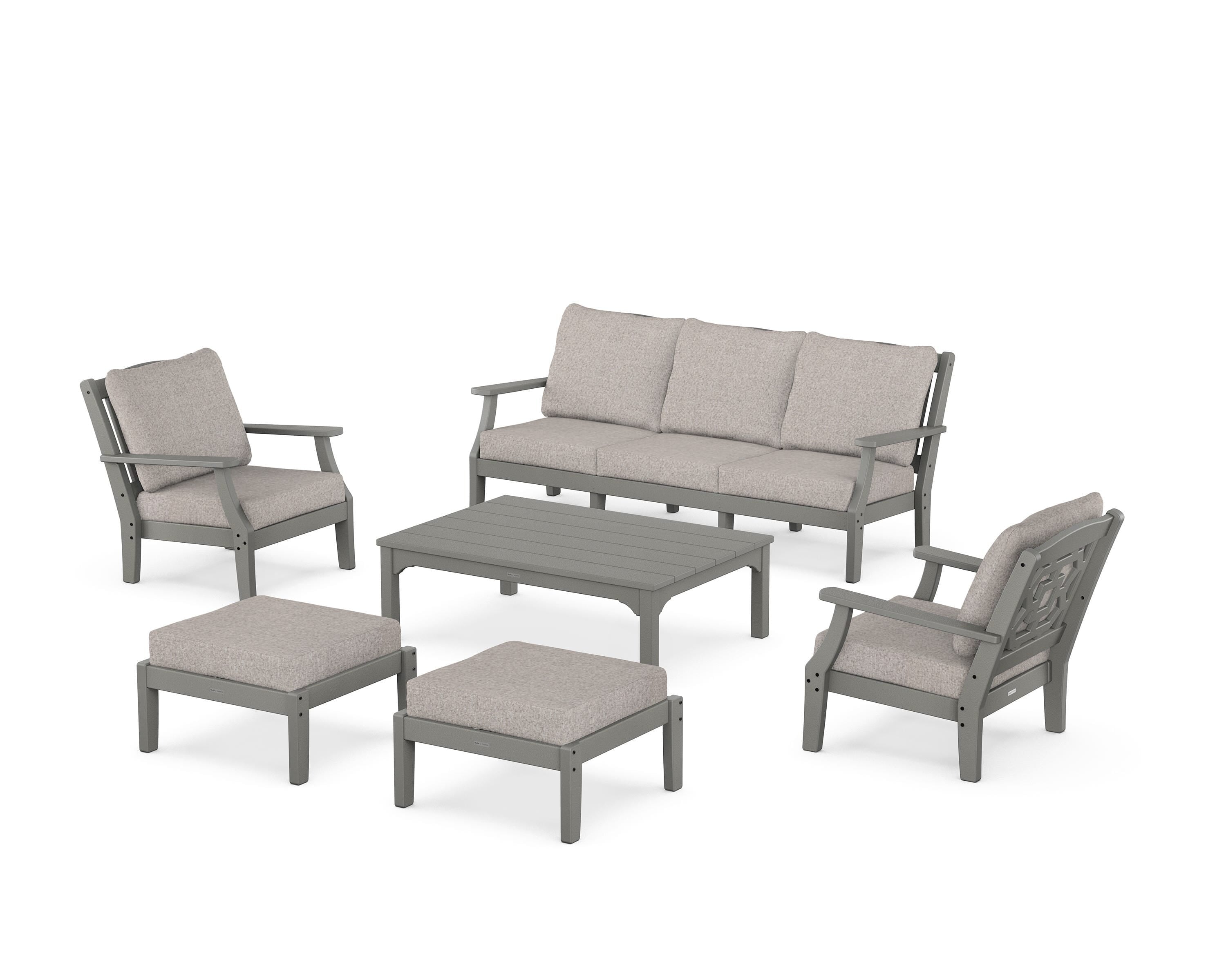 Martha Stewart by POLYWOOD® Chinoiserie 6-Piece Lounge Sofa Set in Slate Grey / Weathered Tweed
