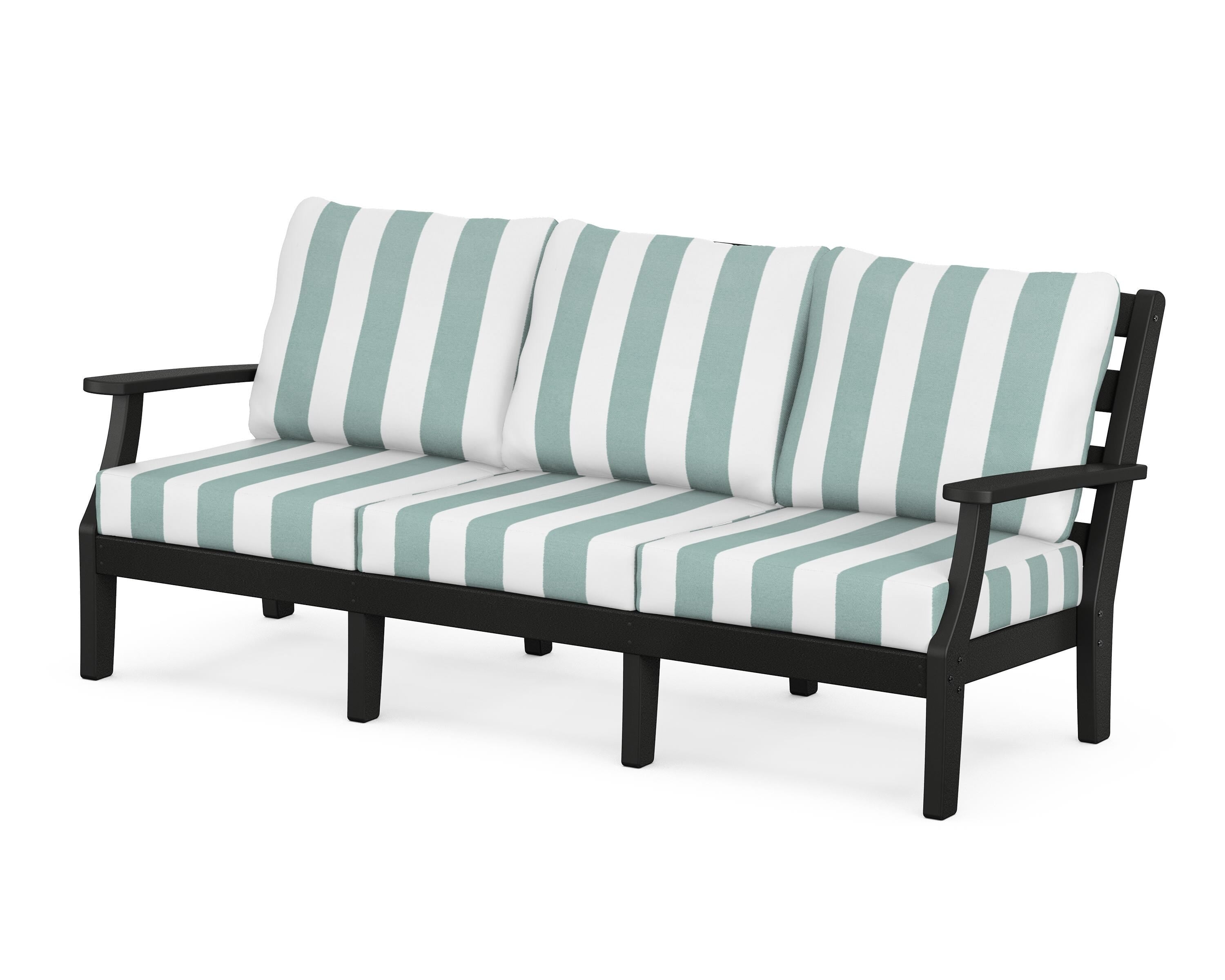 POLYWOOD® Chesapeake Deep Seating Sofa in Black / Cabana Stripe Glacier Spa