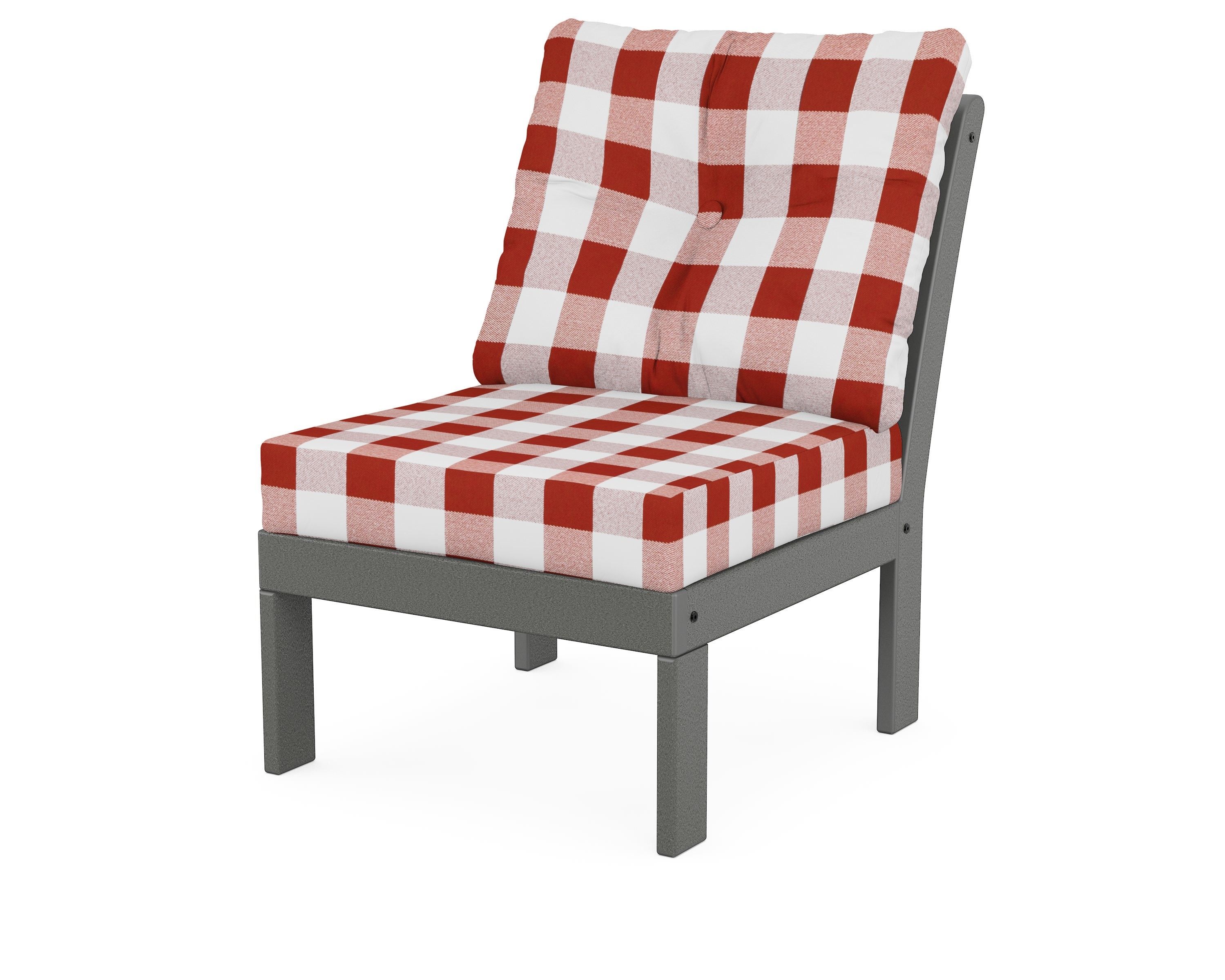 POLYWOOD® Vineyard Modular Armless Chair in Slate Grey / Buffalo Plaid Crimson