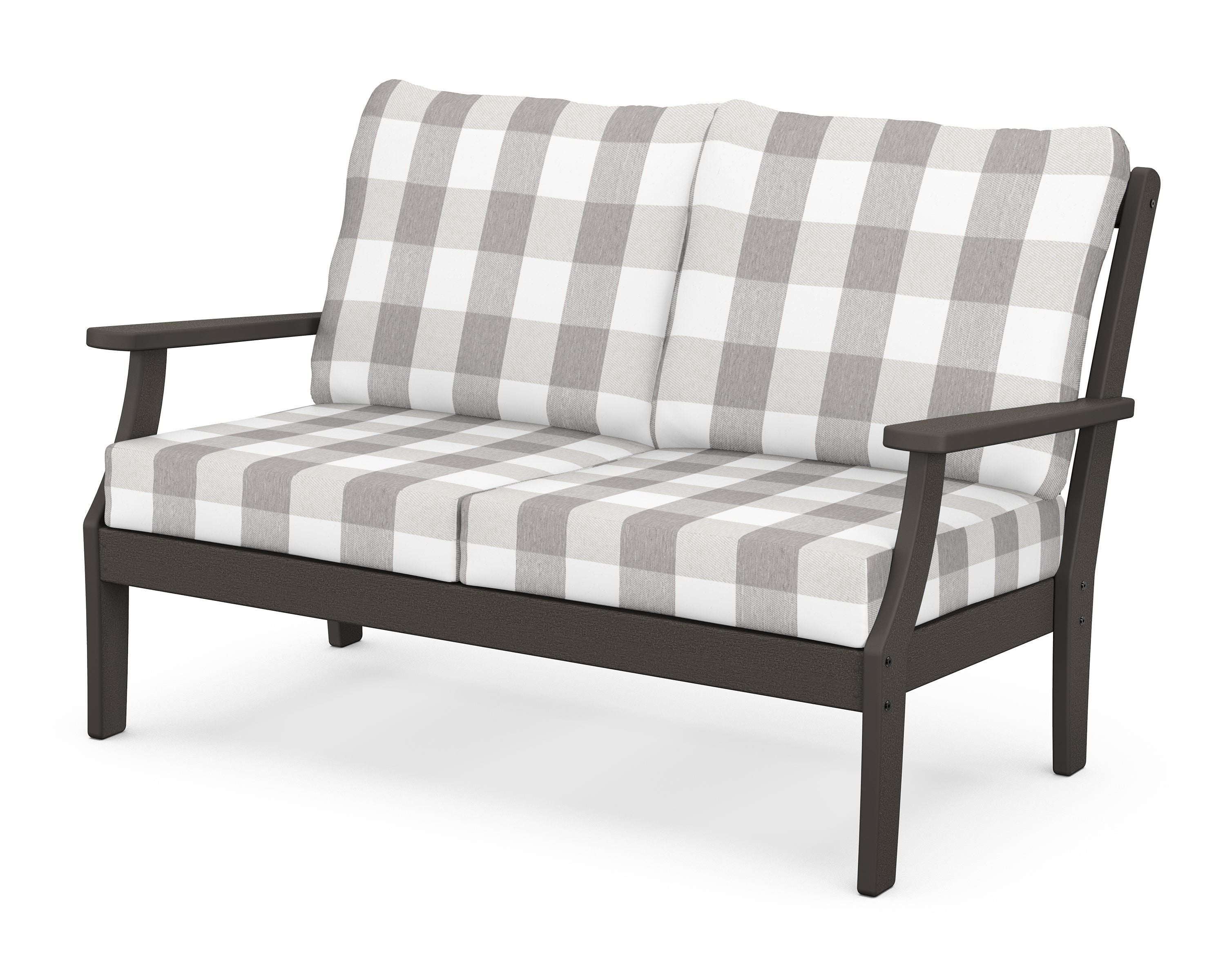 POLYWOOD® Braxton Deep Seating Loveseat in Vintage Coffee / Buffalo Plaid Grey Mist