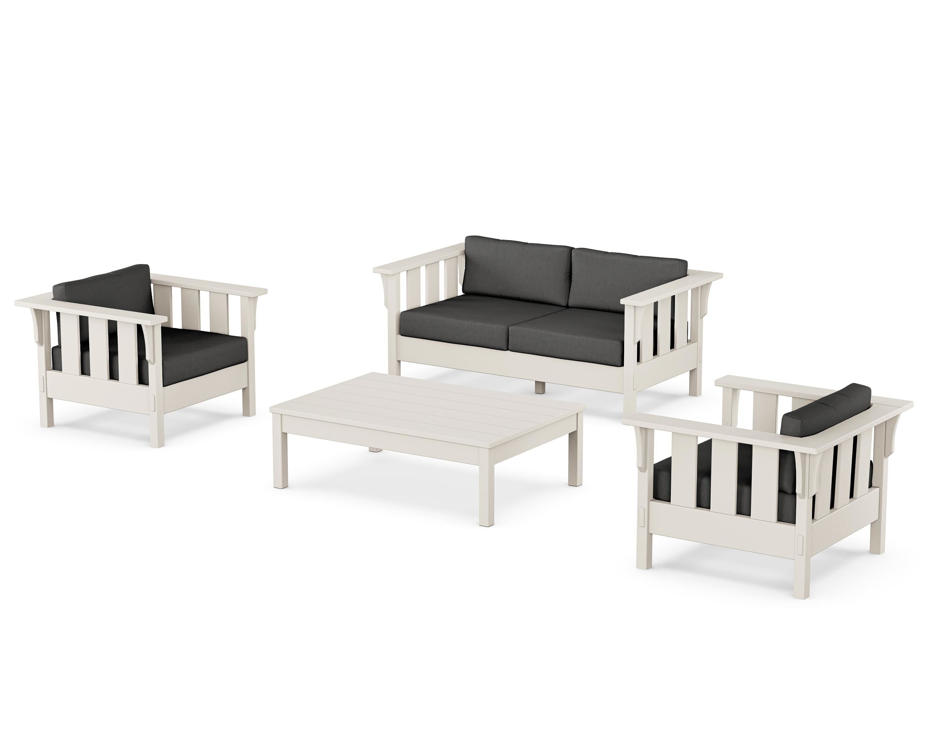 Martha Stewart by POLYWOOD® Acadia 4-Piece Deep Seating Set with Loveseat in Sand / Spectrum Carbon