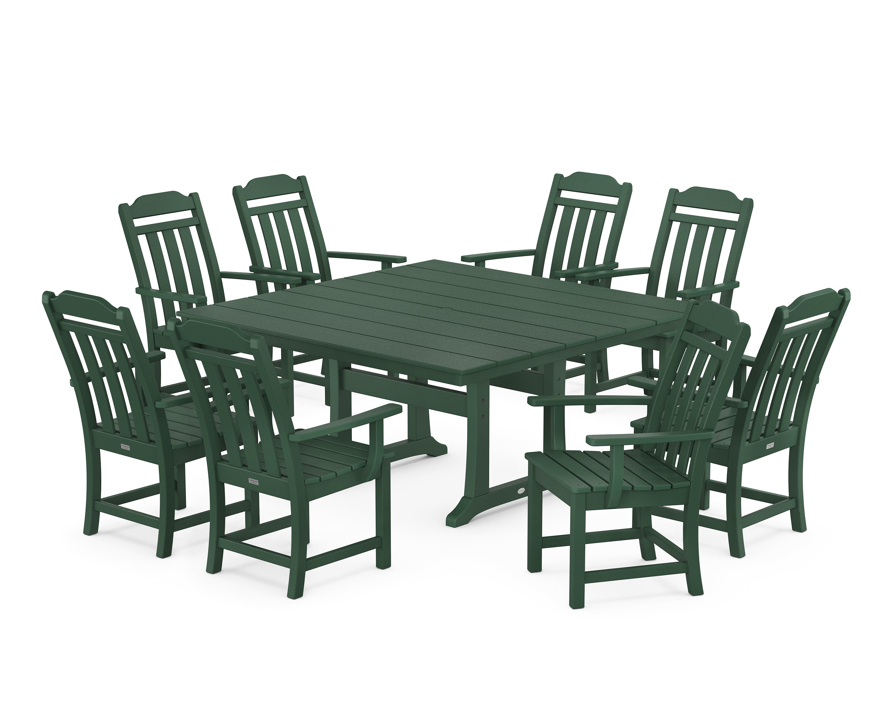 Country Living Cottage 9-Piece Square Farmhouse Dining Set with Trestle Legs in Green