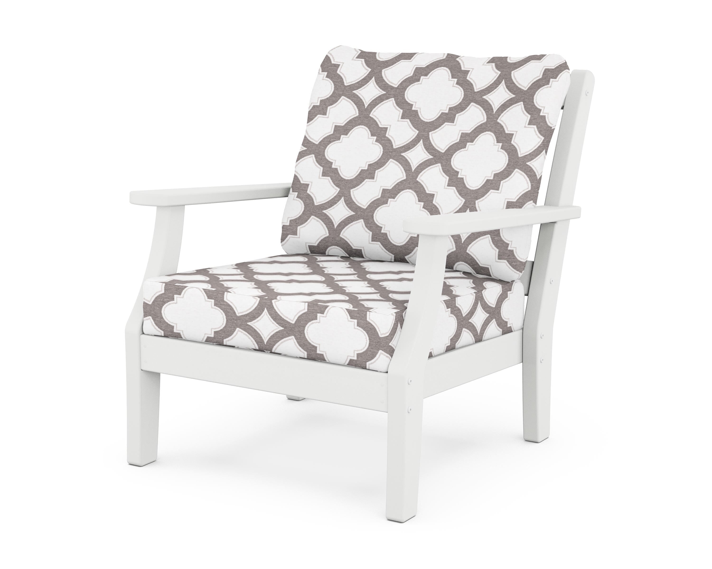 Martha Stewart by POLYWOOD® Chinoiserie Deep Seating Chair in White / Trellis Grey Mist