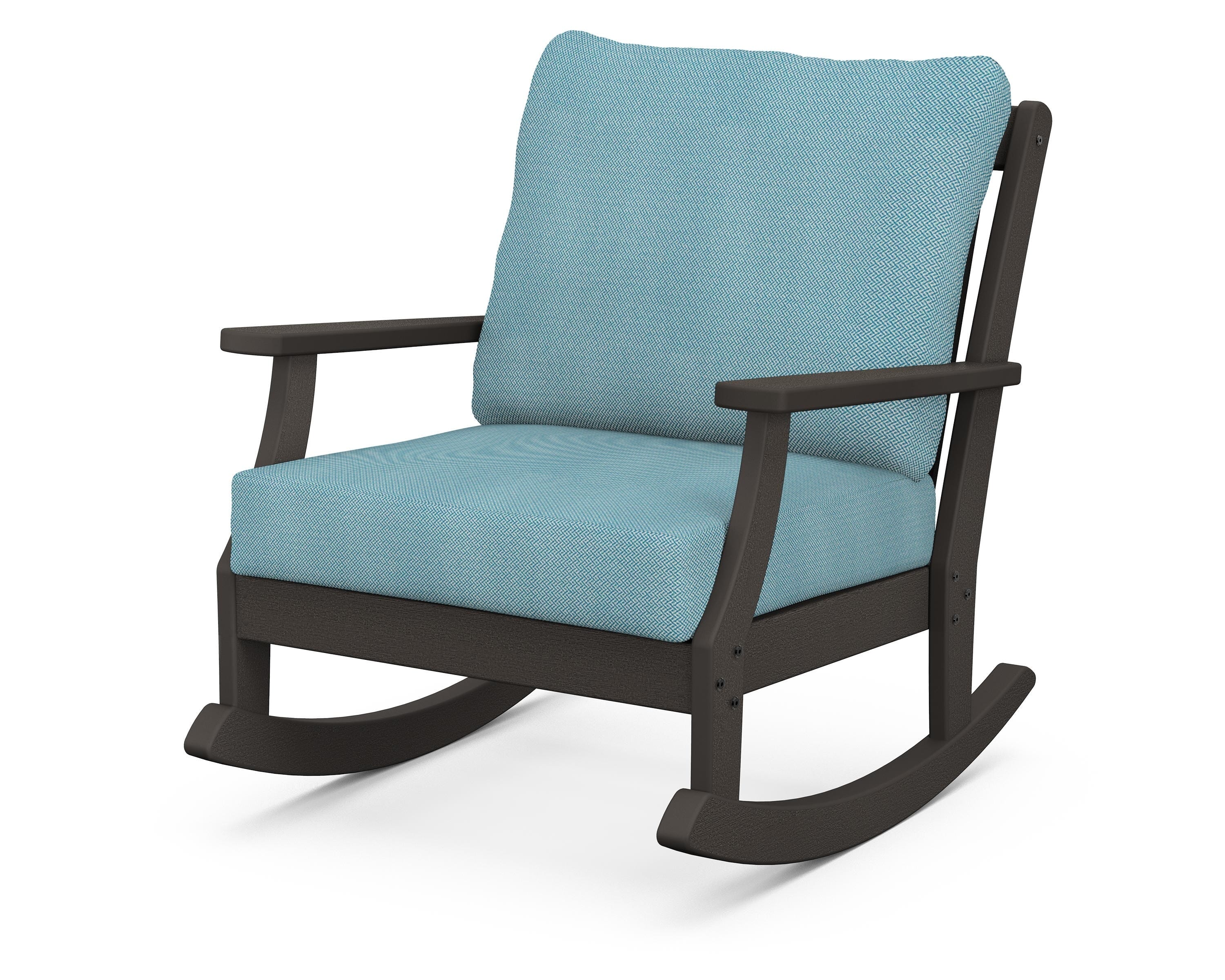 POLYWOOD® Braxton Deep Seating Rocking Chair in Vintage Coffee / Lattice Sky Blue