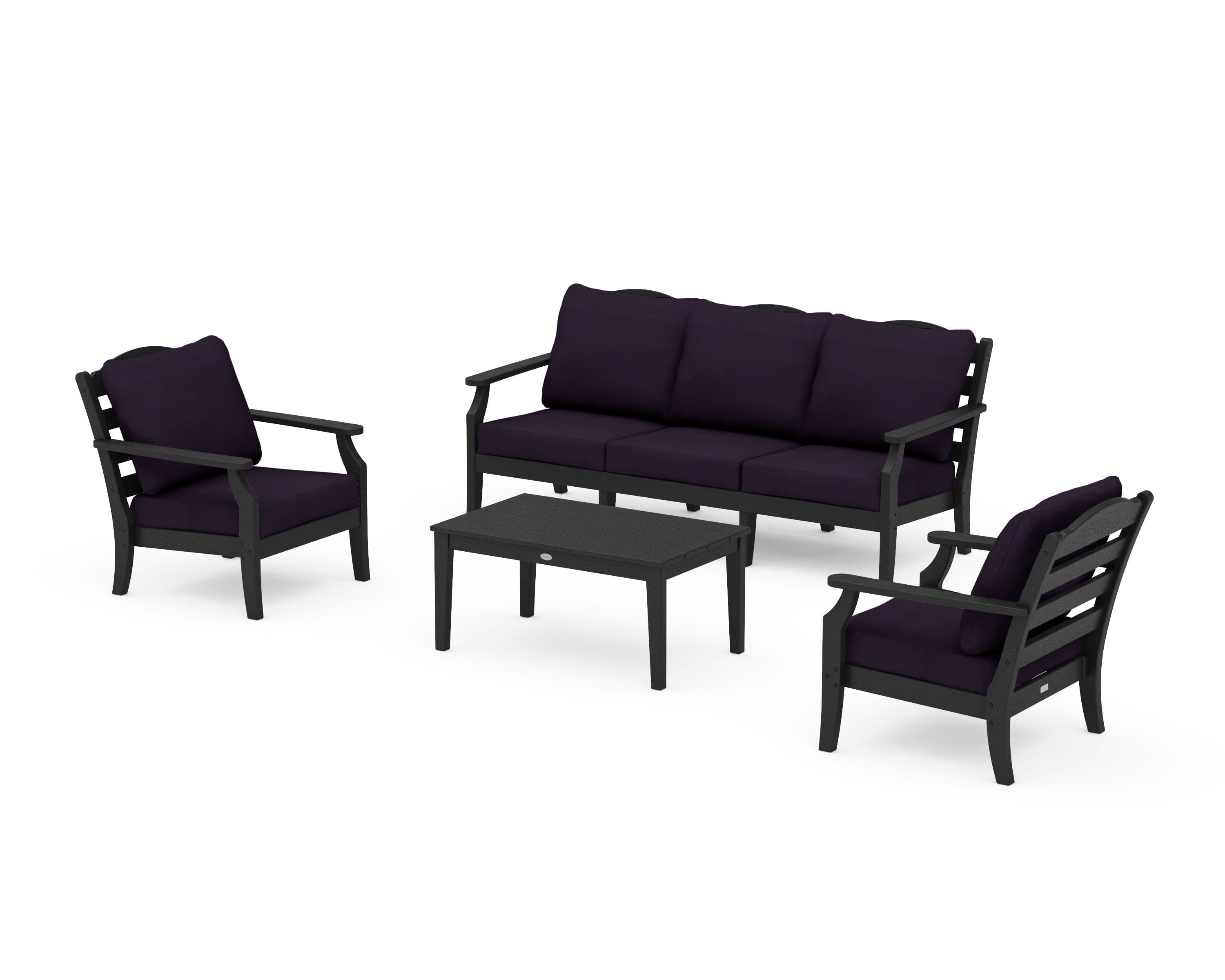 Draper James™ by POLYWOOD® Savannah 4-Piece Deep Seating Set with Sofa in Black / Navy Linen