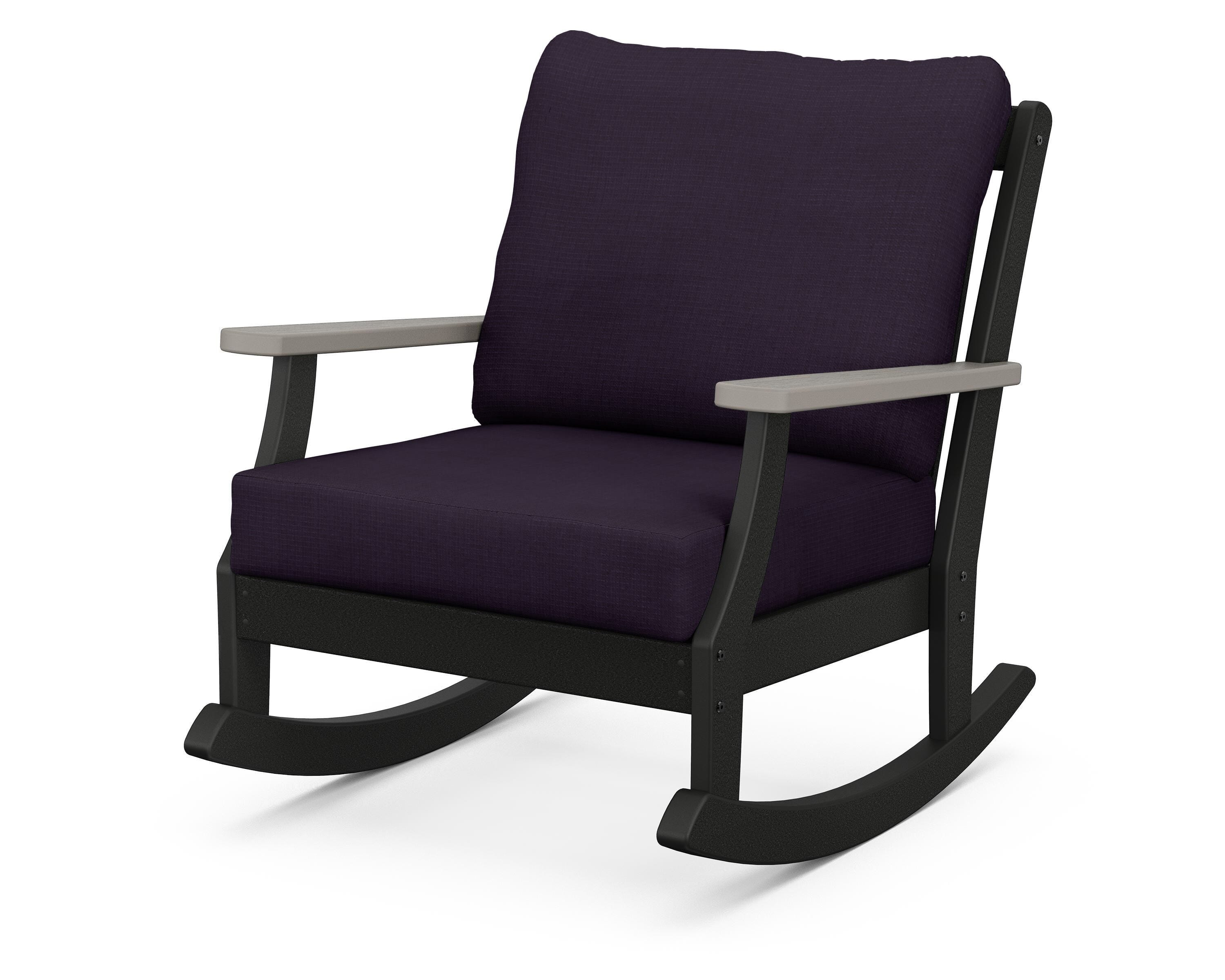 POLYWOOD® Braxton Deep Seating Rocking Chair in Black / Driftwood / Navy Linen