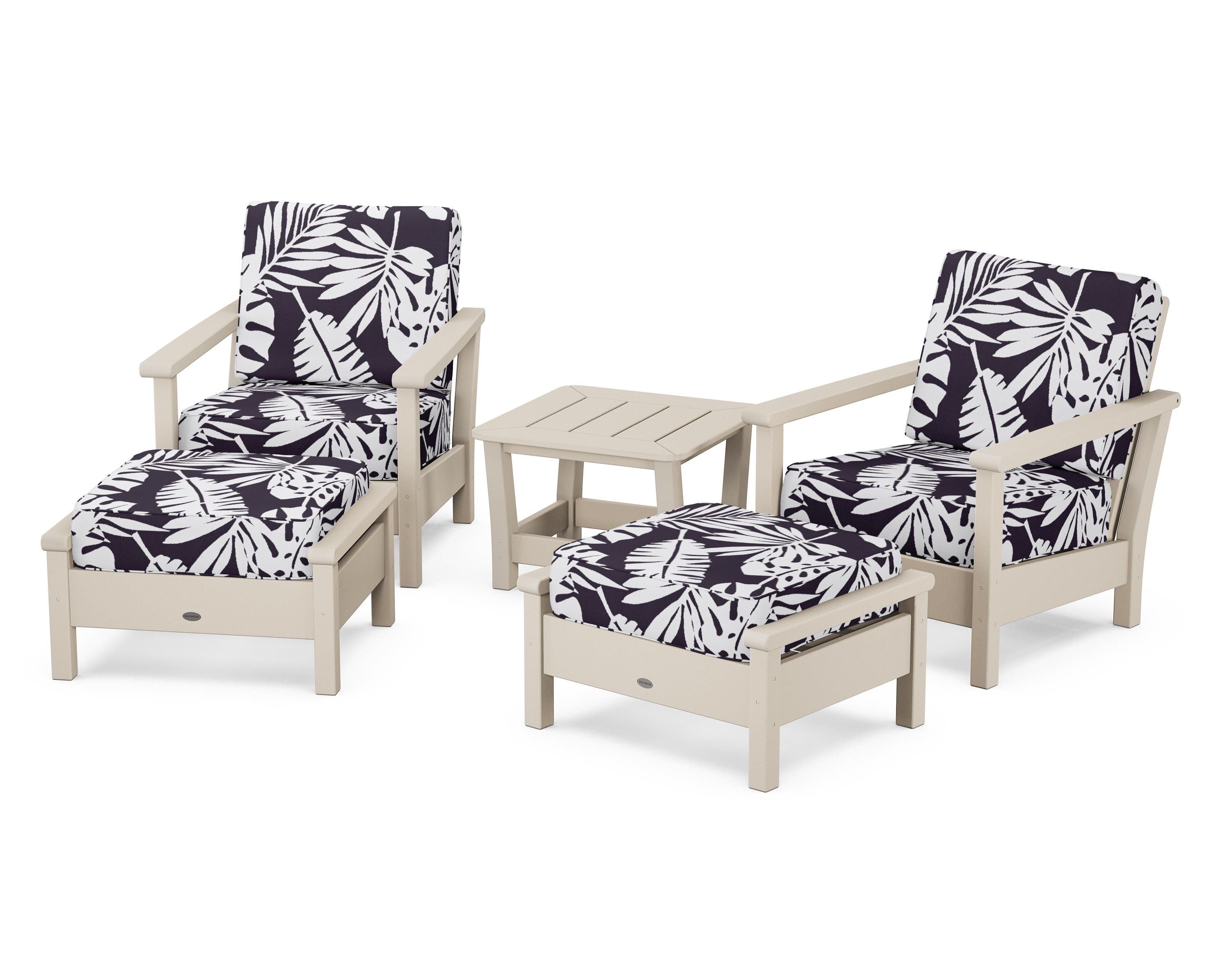POLYWOOD® Harbour 5-Piece Deep Seating Chair Set in Sand / Leaf Navy