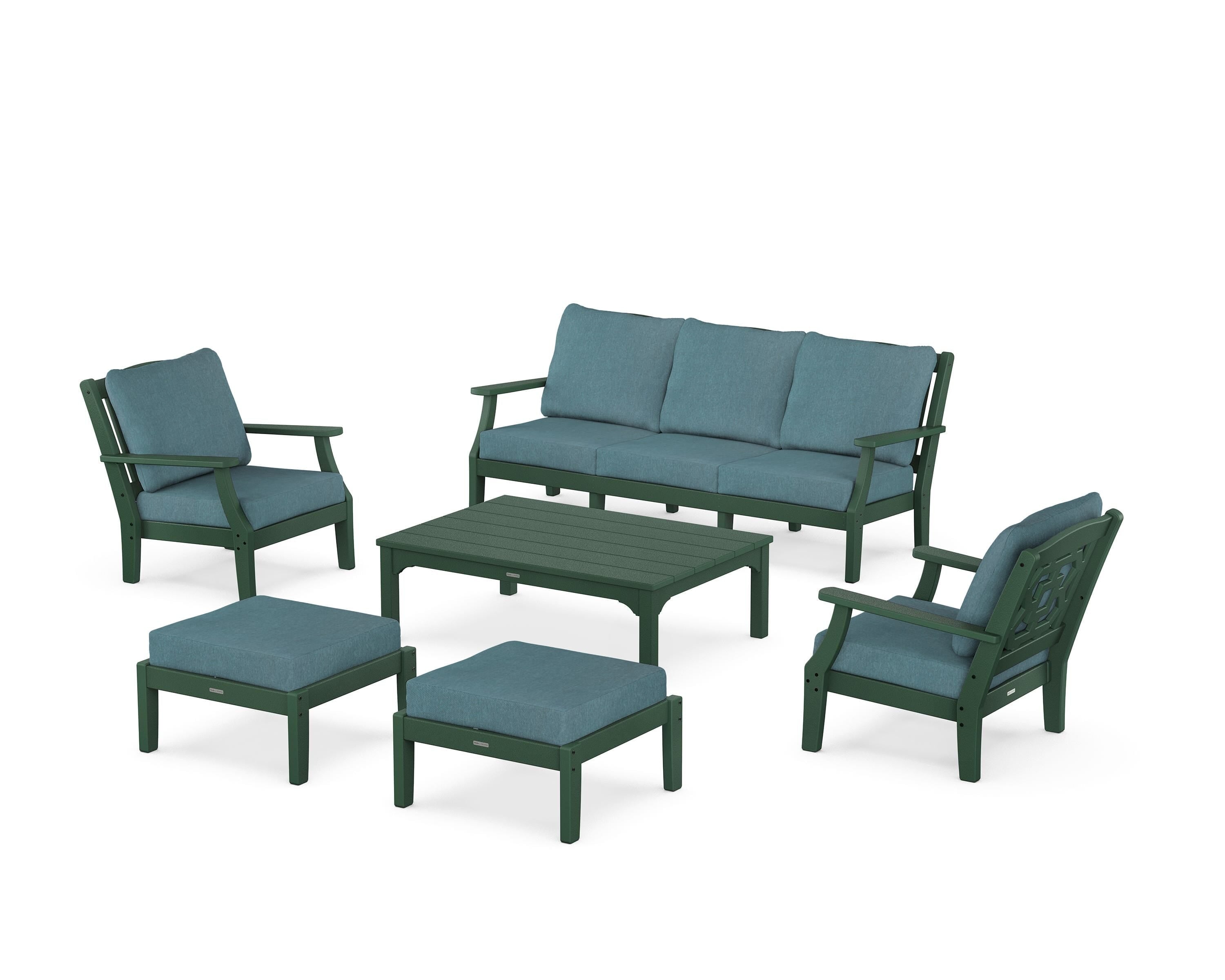 Martha Stewart by POLYWOOD® Chinoiserie 6-Piece Lounge Sofa Set in Green / Ocean Teal