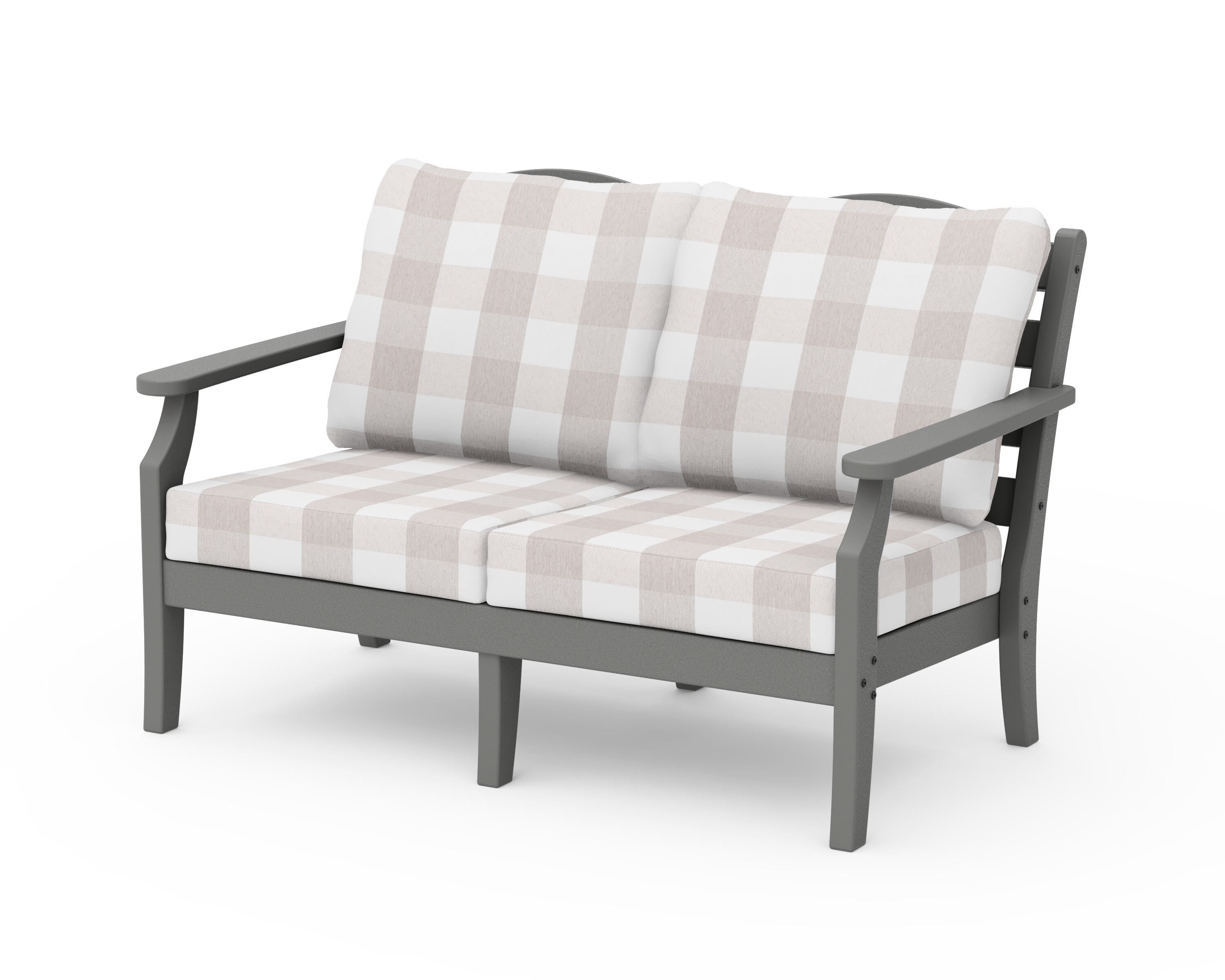 Draper James™ by POLYWOOD® Savannah Deep Seating Loveseat in Slate Grey / Buffalo Plaid Dune Burlap