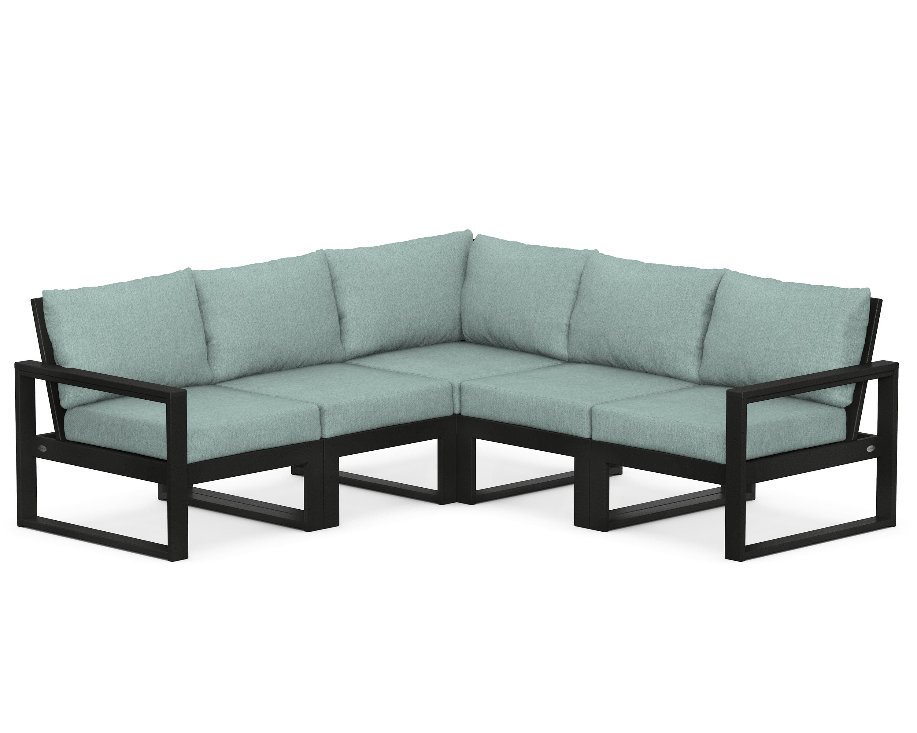 POLYWOOD® EDGE 5-Piece Modular Deep Seating Set in Black / Glacier Spa