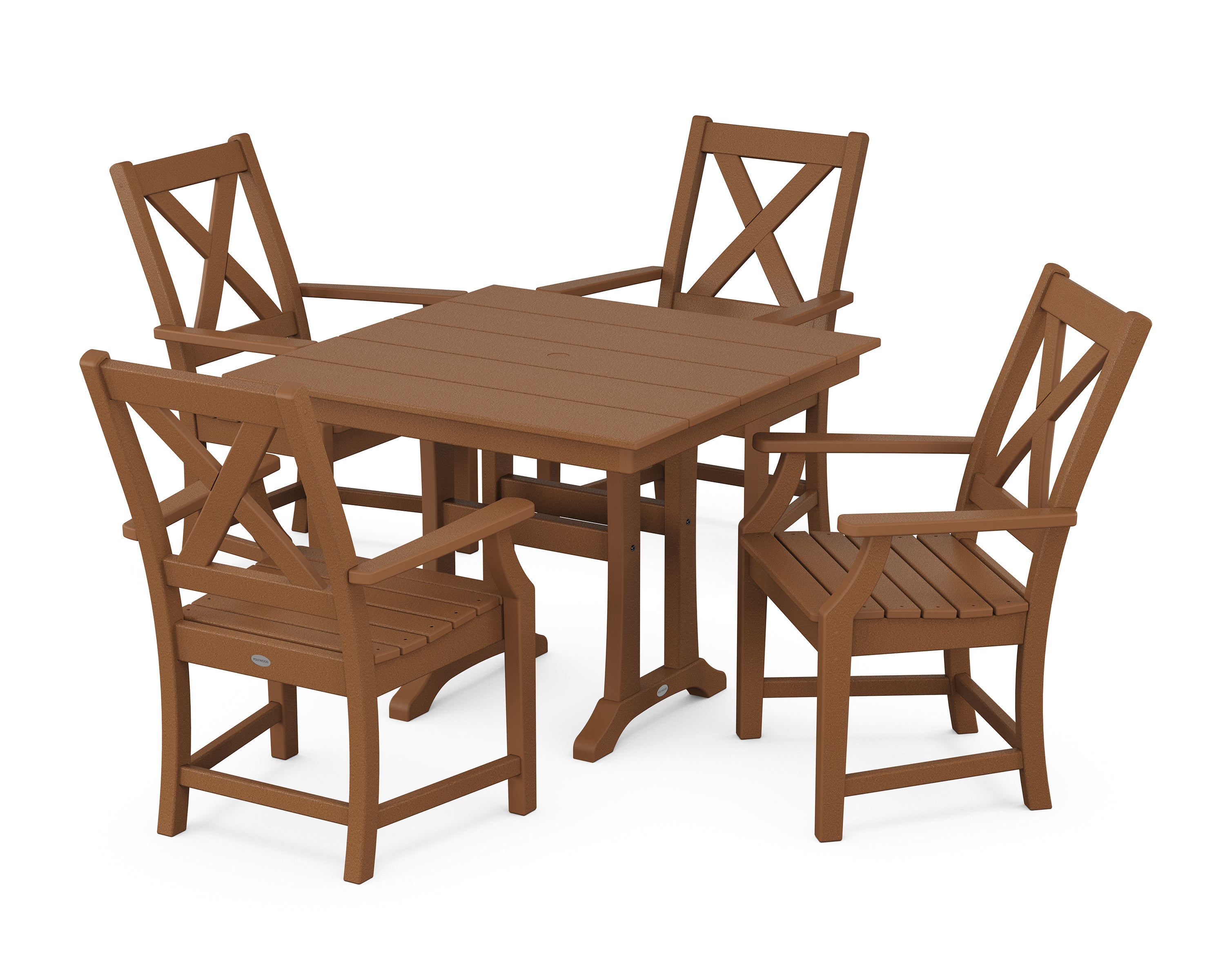 POLYWOOD® Braxton 5-Piece Farmhouse Dining Set With Trestle Legs in Teak