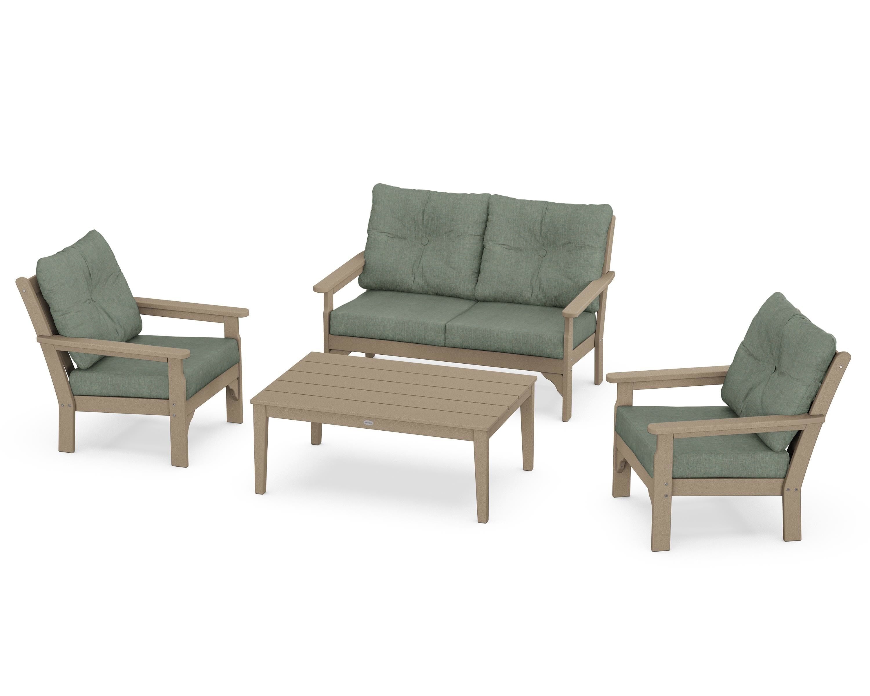 POLYWOOD® Vineyard 4-Piece Deep Seating Set in Vintage Sahara / Cast Sage